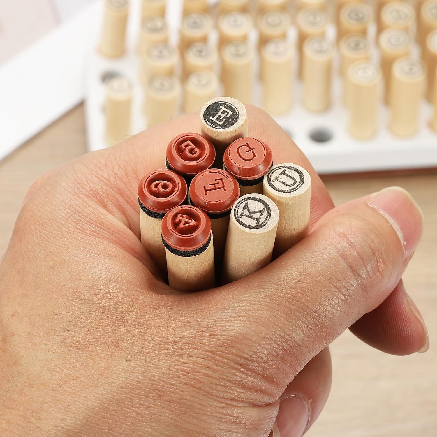 Juego de Sellos de Letras y Números PATIKIL 40 Pcs Madera