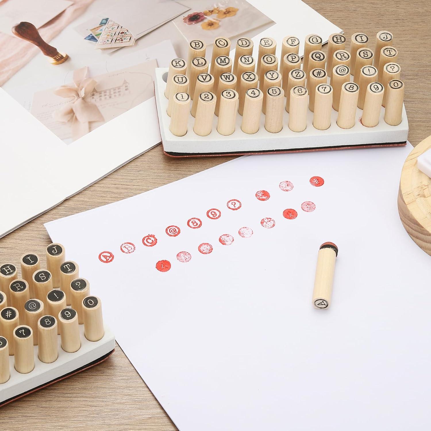 Juego de Sellos de Letras y Números PATIKIL 40 Pcs Madera