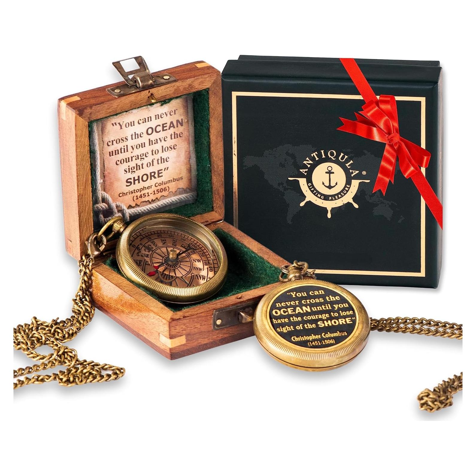 Brújula de Latón Antiqula con Caja de Madera - Regalo Inspirador