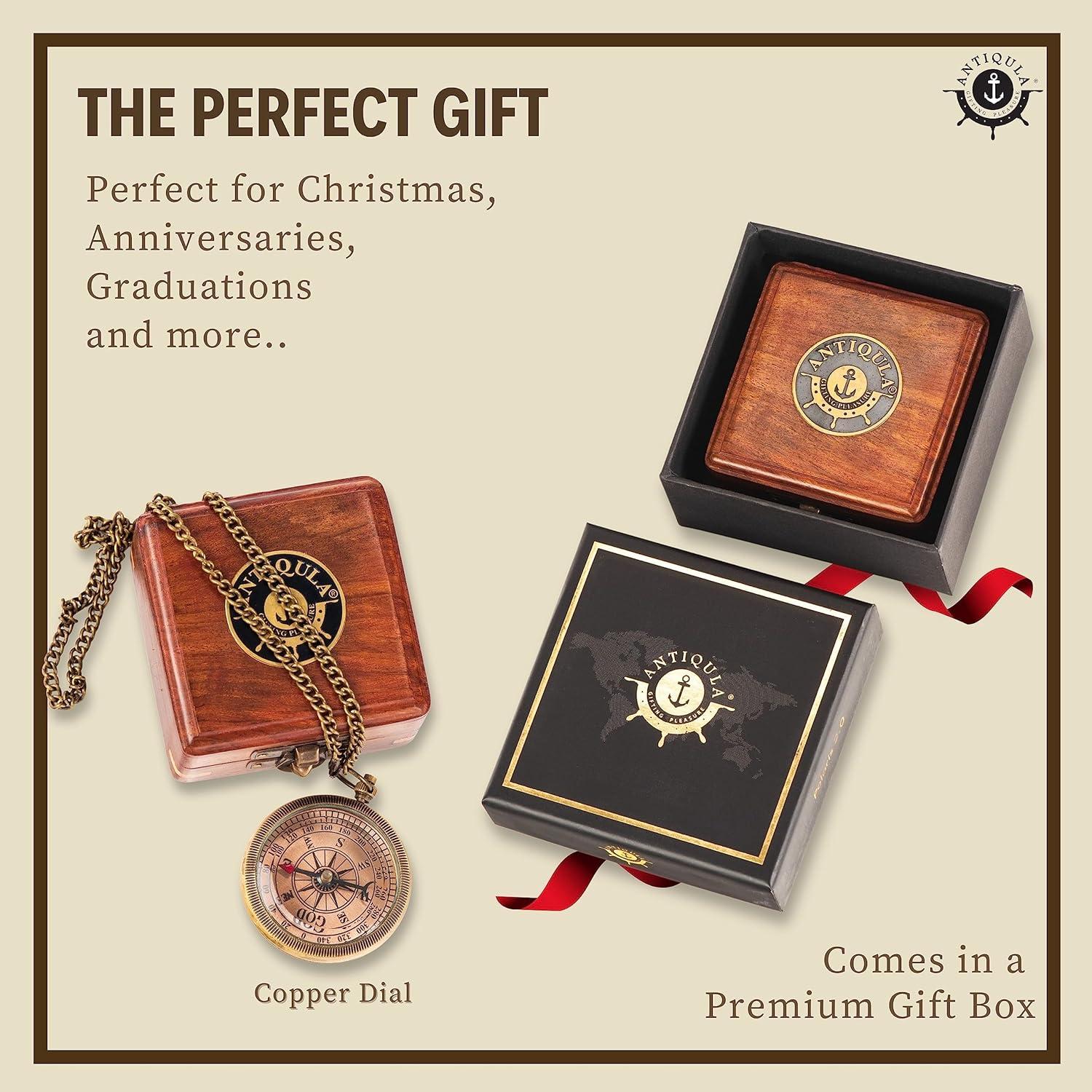 Brújula de Latón Antiqula con Caja de Madera - Regalo Inspirador