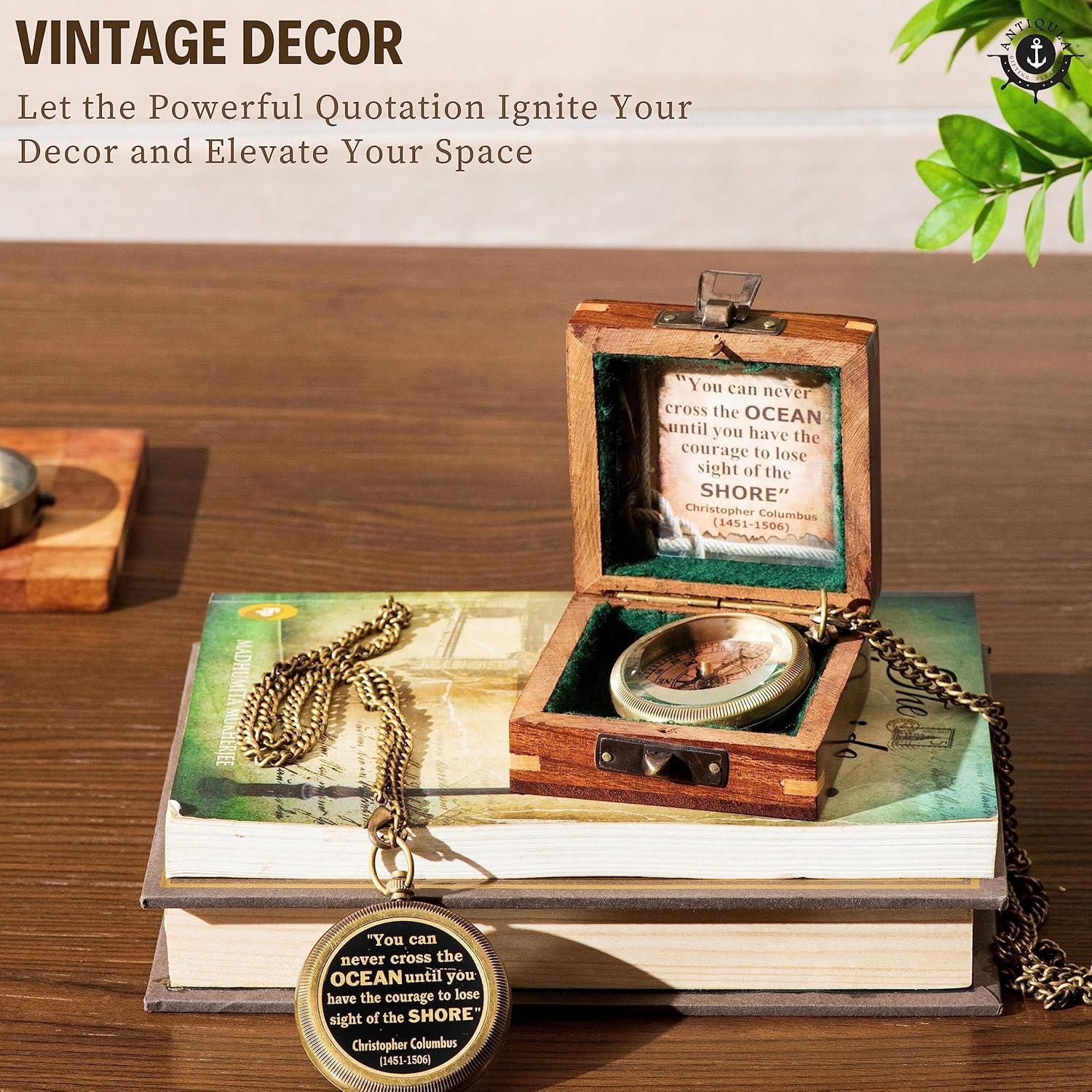 Brújula de Latón Antiqula con Caja de Madera - Regalo Inspirador