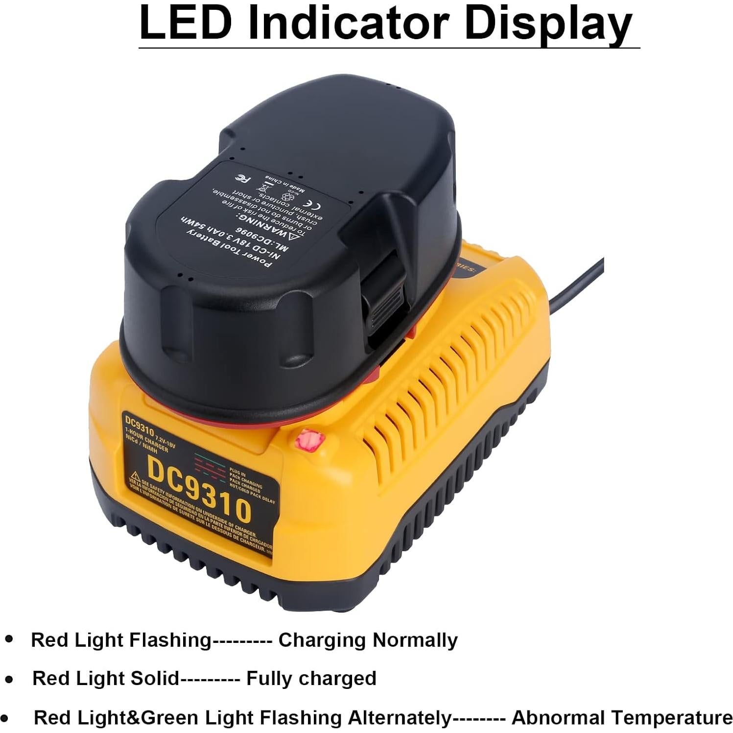 Cargador Rápido Qbmel DC9310 para Baterías DEWALT 7.2V-18V
