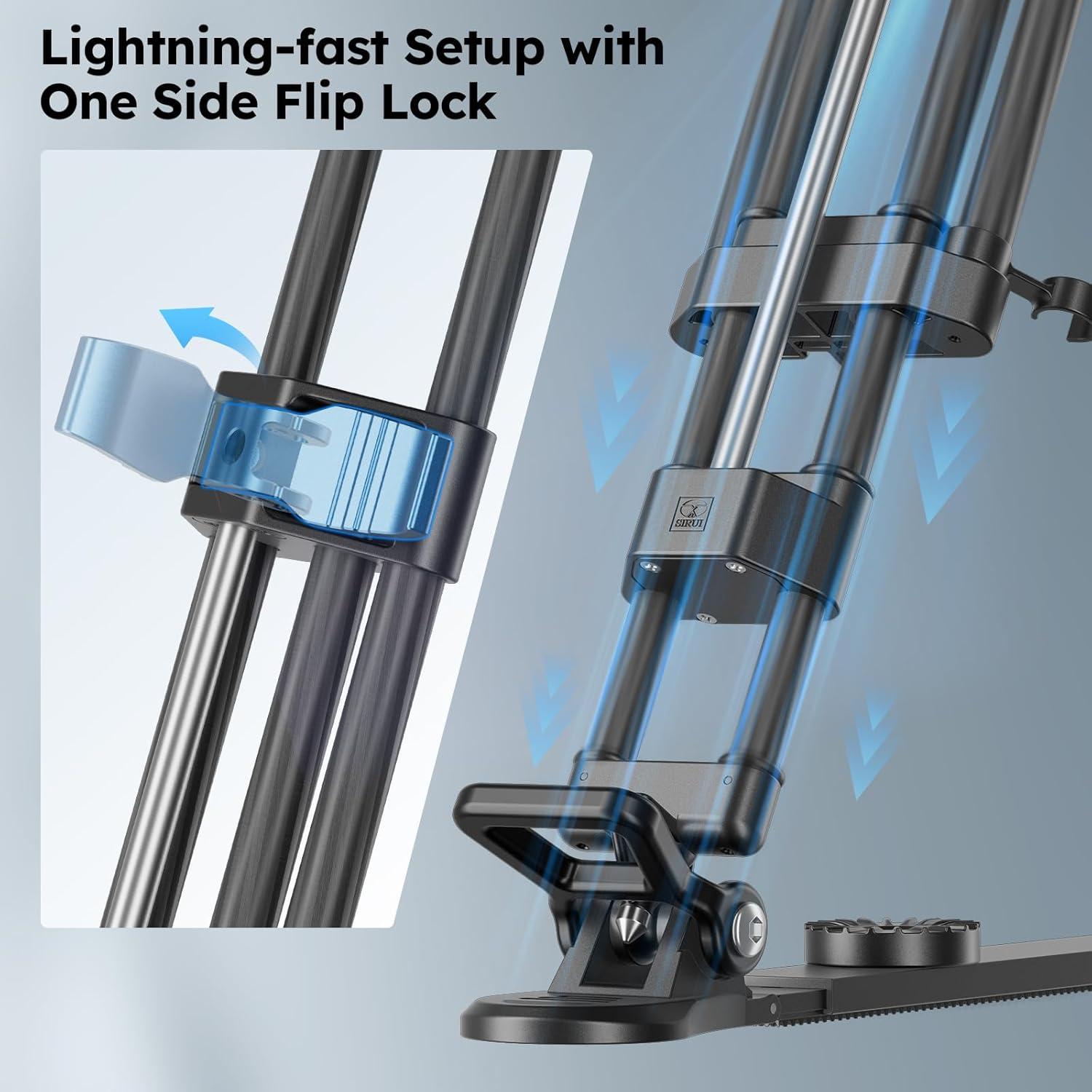 SIRUI SQ75+VHS10 Carbon Fiber Tripod, 71.7” Video Tripod with Professional Video Fluid Head, 7-Step Counterbalance, 4-Step Tilt/Pan Damping Adjust, Rapid Setup for Camera, Max Load 10kg/22lb