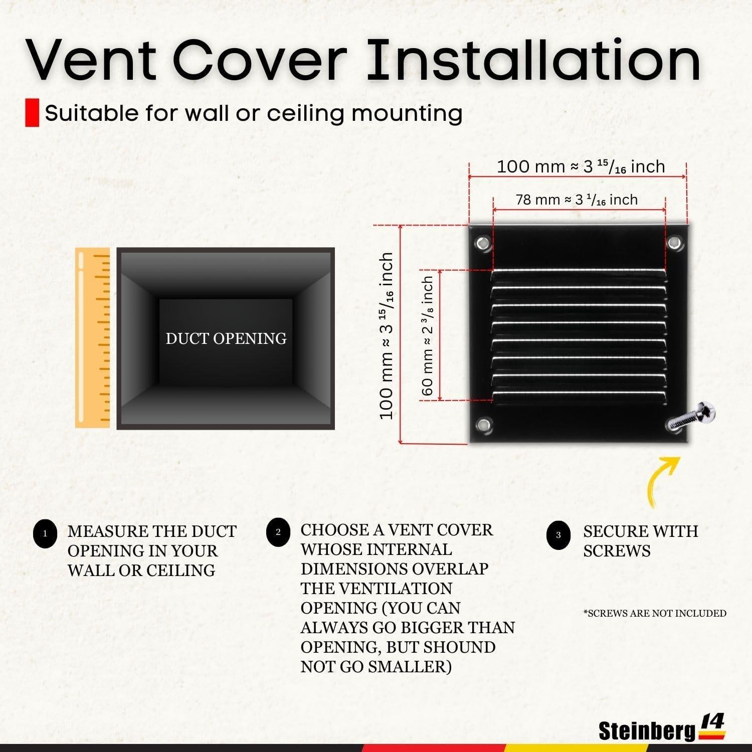 Cubierta de Ventilación Steinberg14 Negra 10x10 cm con Malla