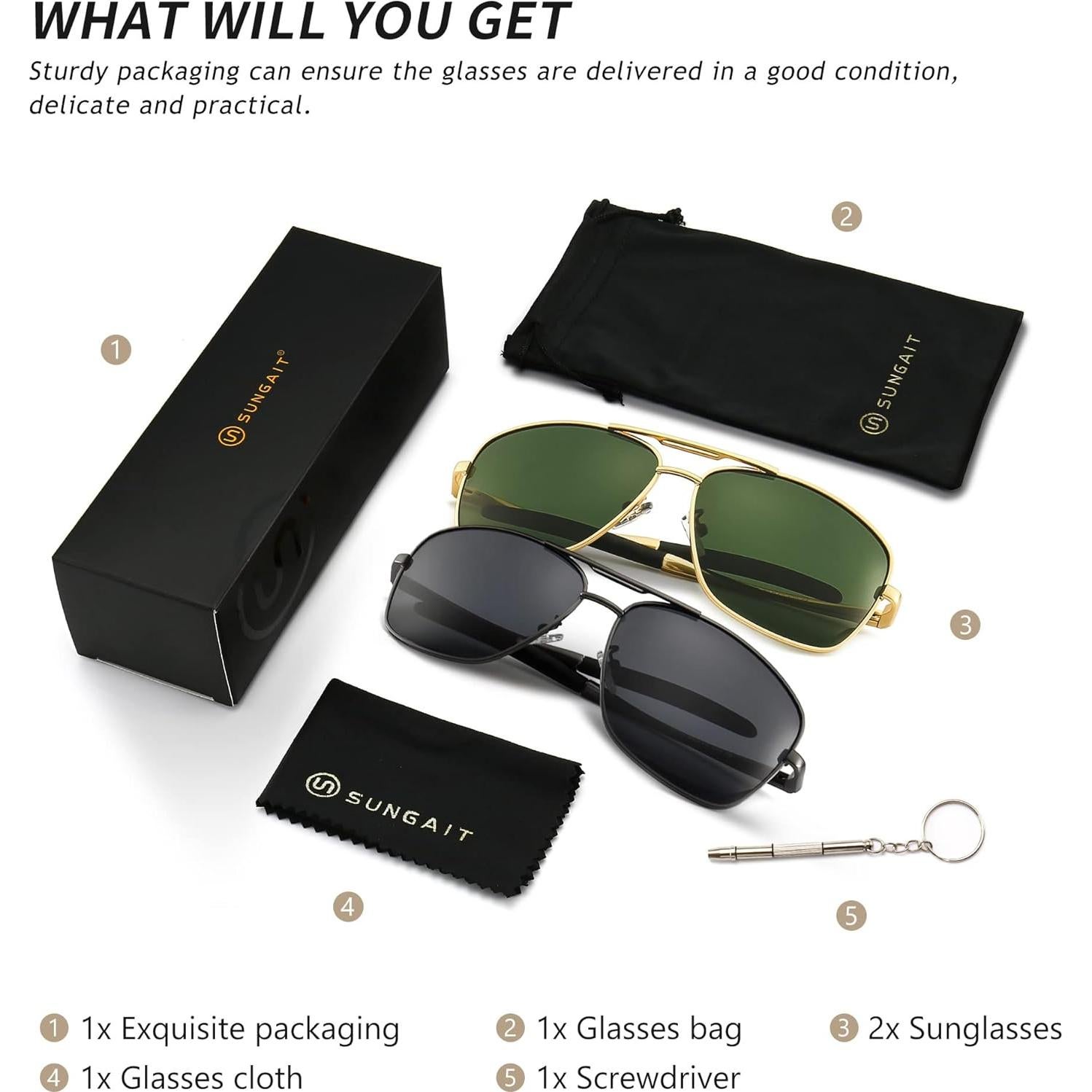 Gafas de sol polarizadas SUNGAIT para hombres, marco metal