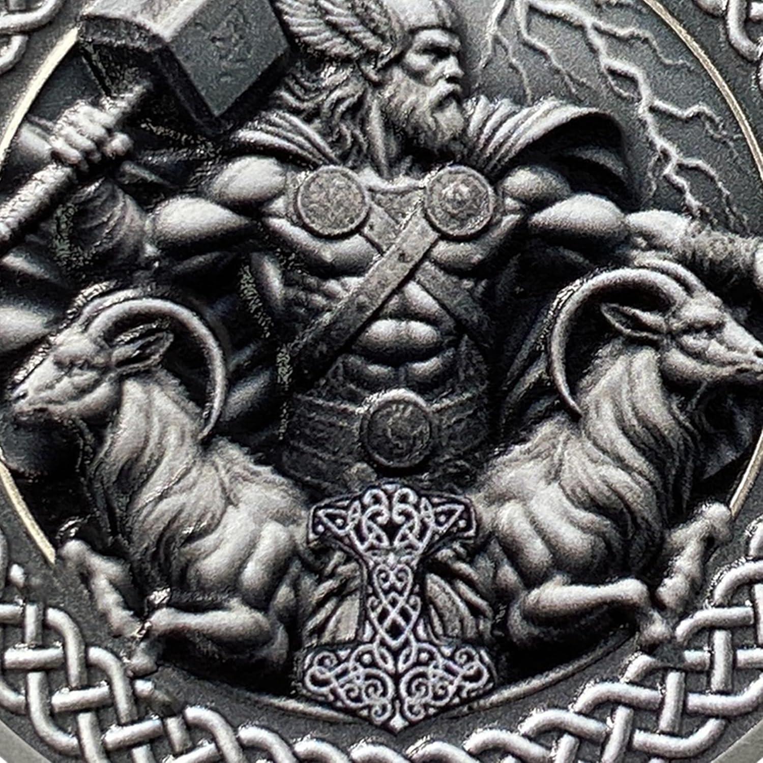 Moneda Conmemorativa Vikinga Thor con Soporte y Tarjeta