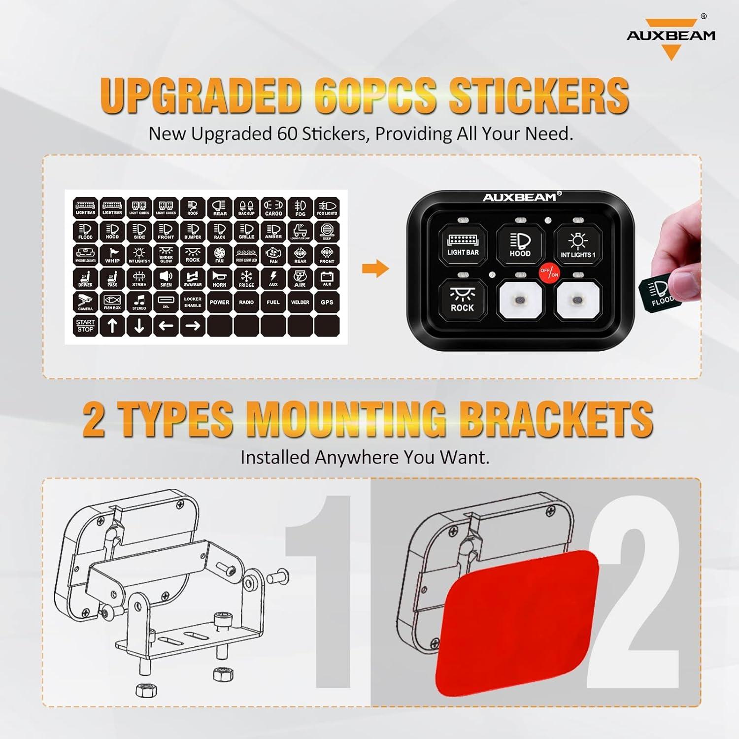 Panel de Interruptores Auxbeam BC60 6 Gang Azul 720W 60A