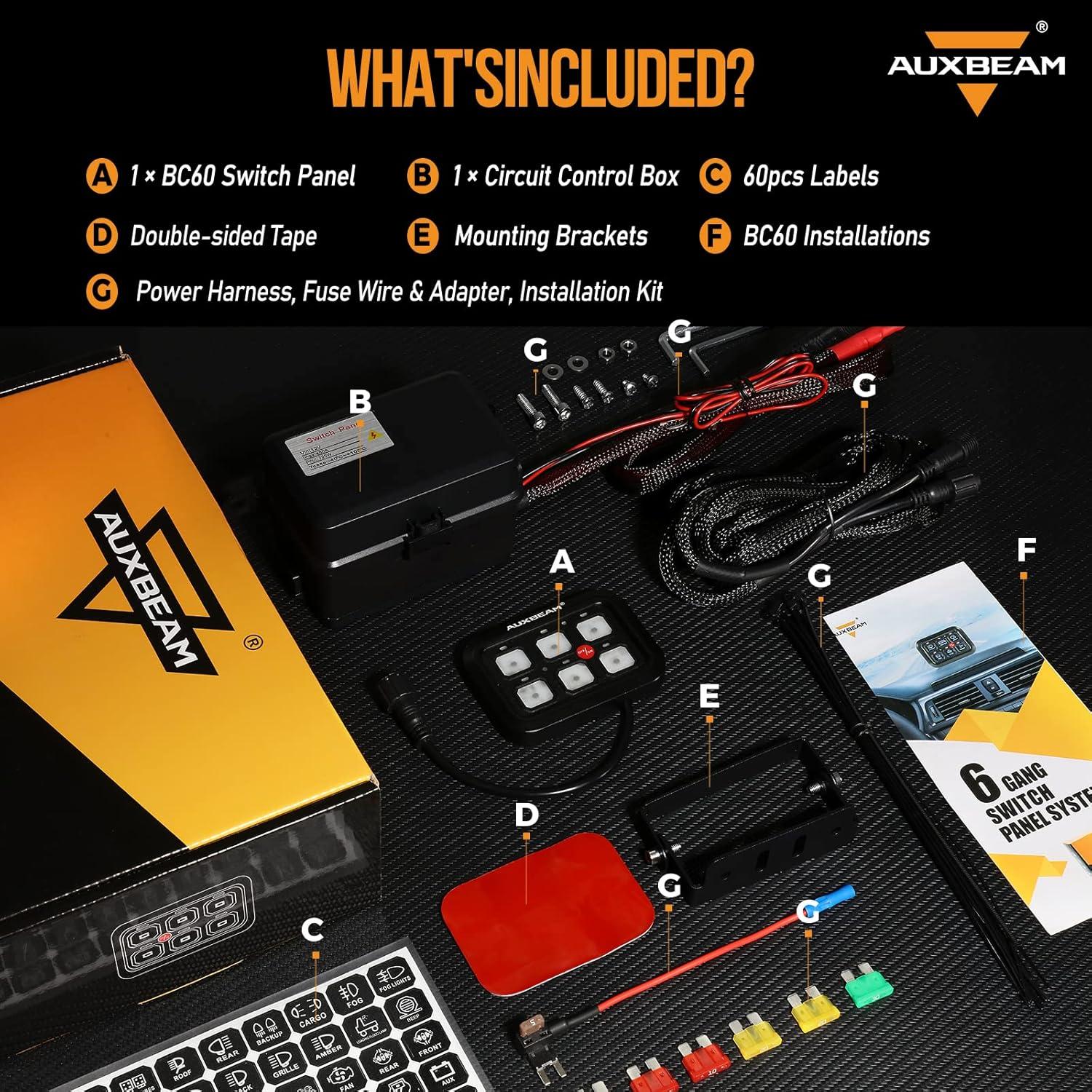 Panel de Interruptores Auxbeam BC60 6 Gang Azul 720W 60A