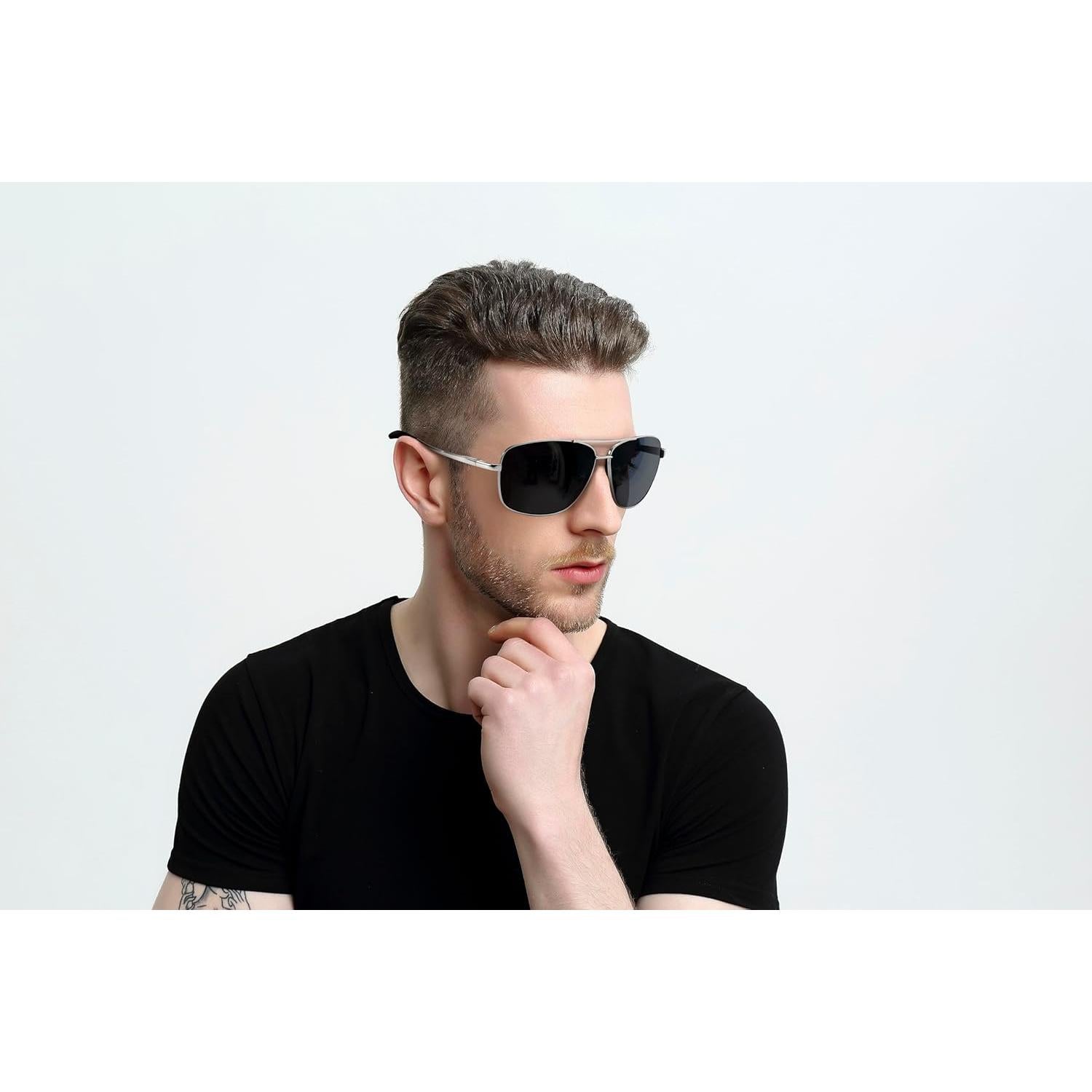 Gafas de sol polarizadas SUNGAIT para hombres, marco metal gris