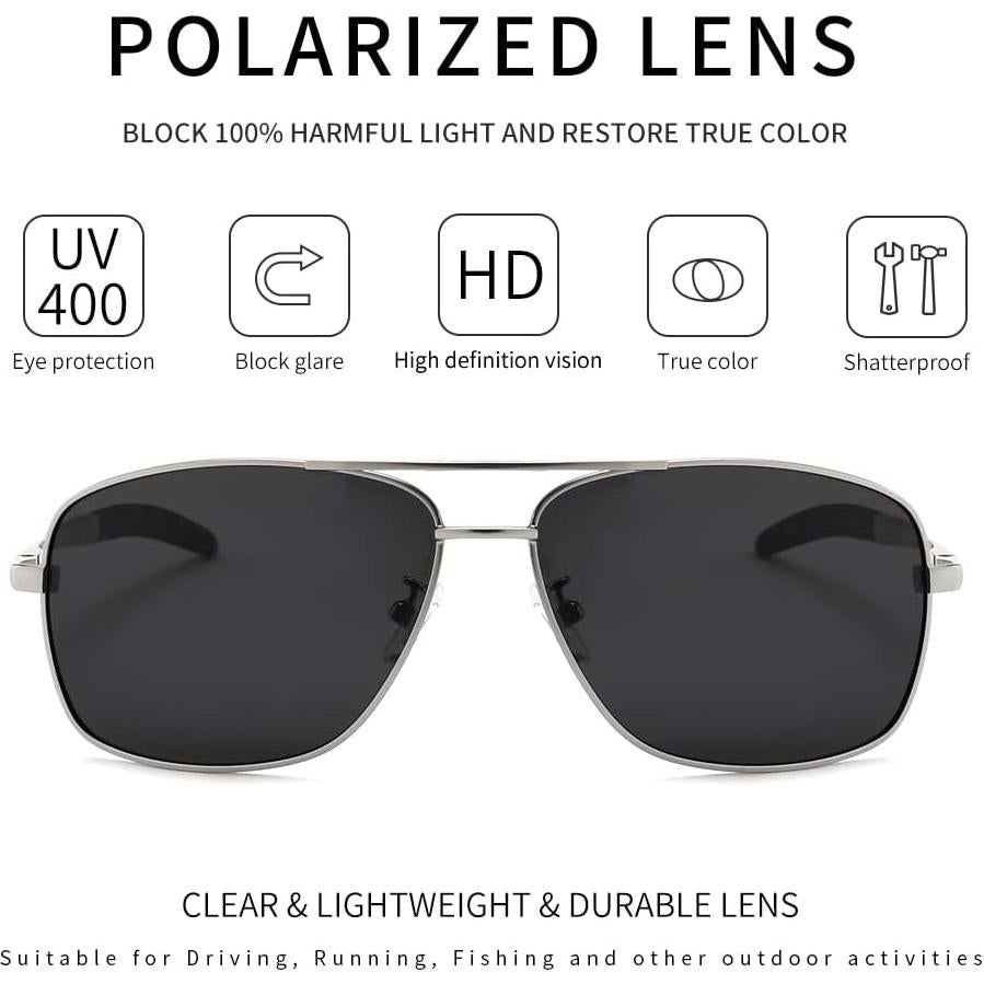 Gafas de sol polarizadas SUNGAIT para hombres, marco metal gris