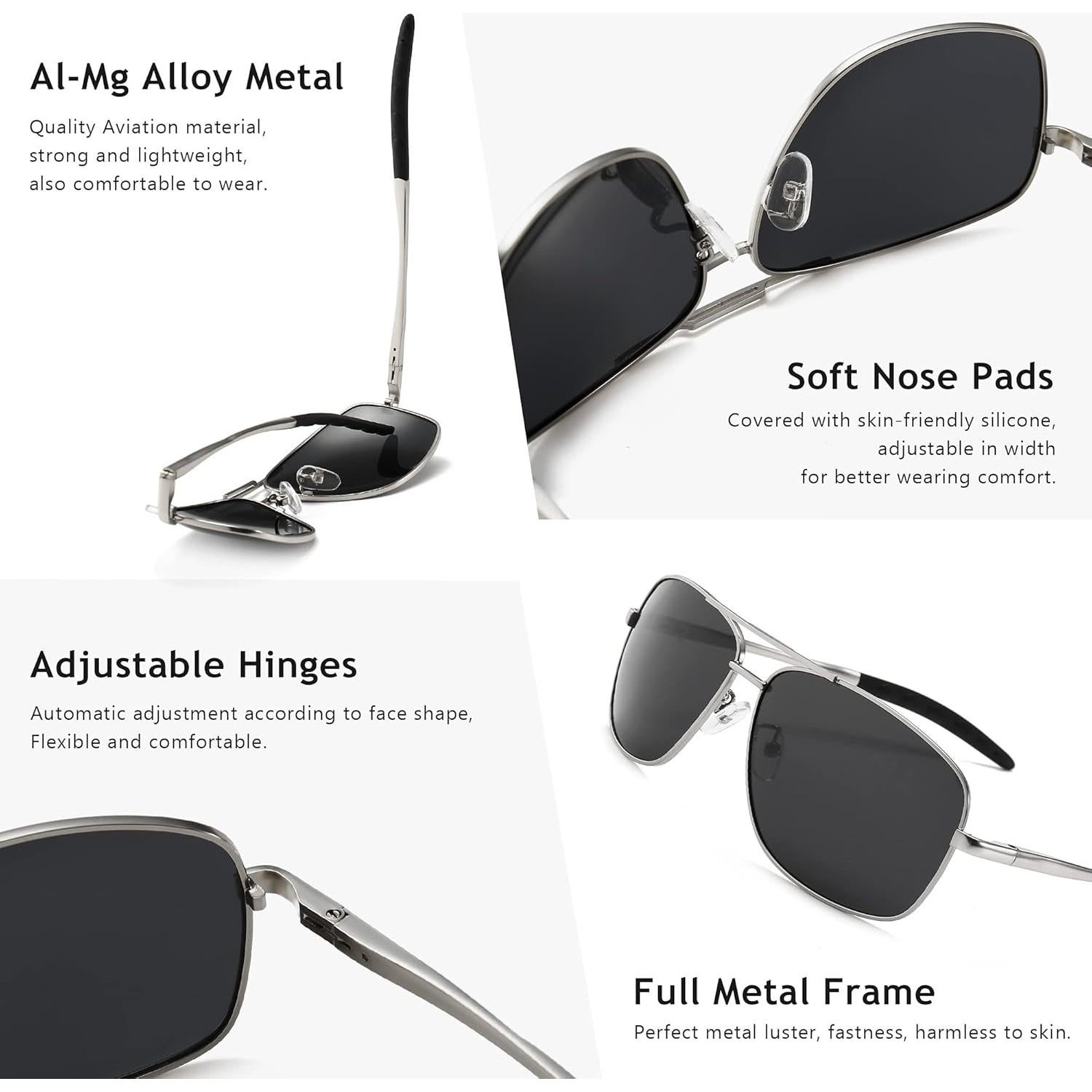 Gafas de sol polarizadas SUNGAIT para hombres, marco metal gris