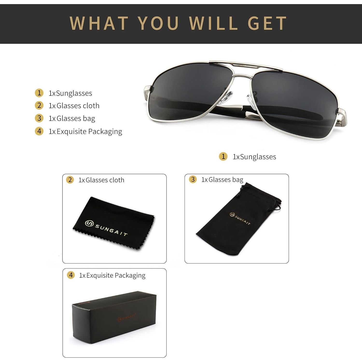 Gafas de sol polarizadas SUNGAIT para hombres, marco metal gris