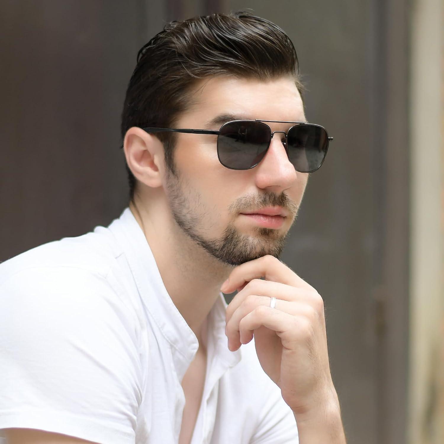 Gafas de sol polarizadas SUNGAIT para hombres, marco metal gris