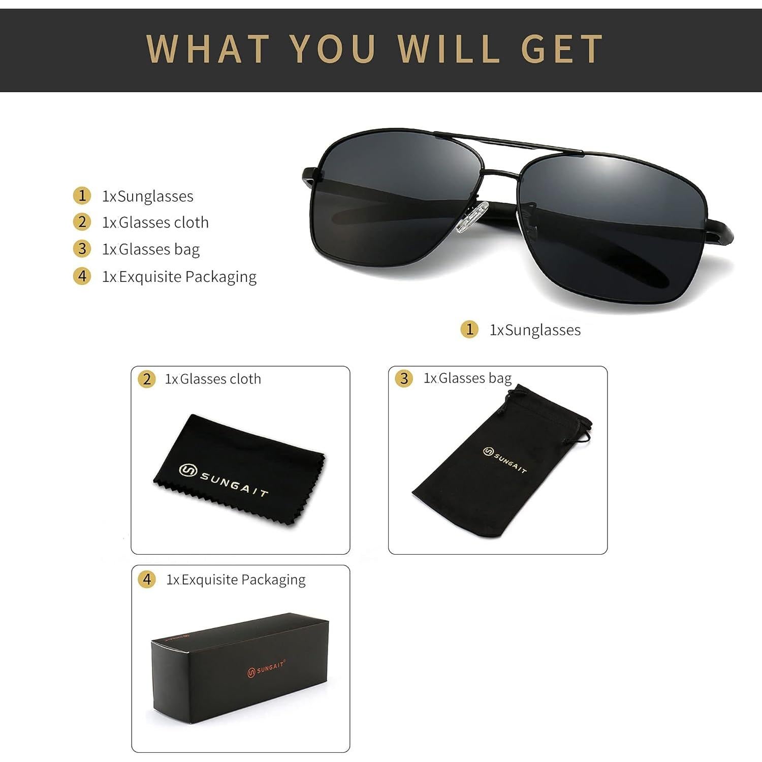 Gafas de sol polarizadas SUNGAIT para hombres, marco metal gris