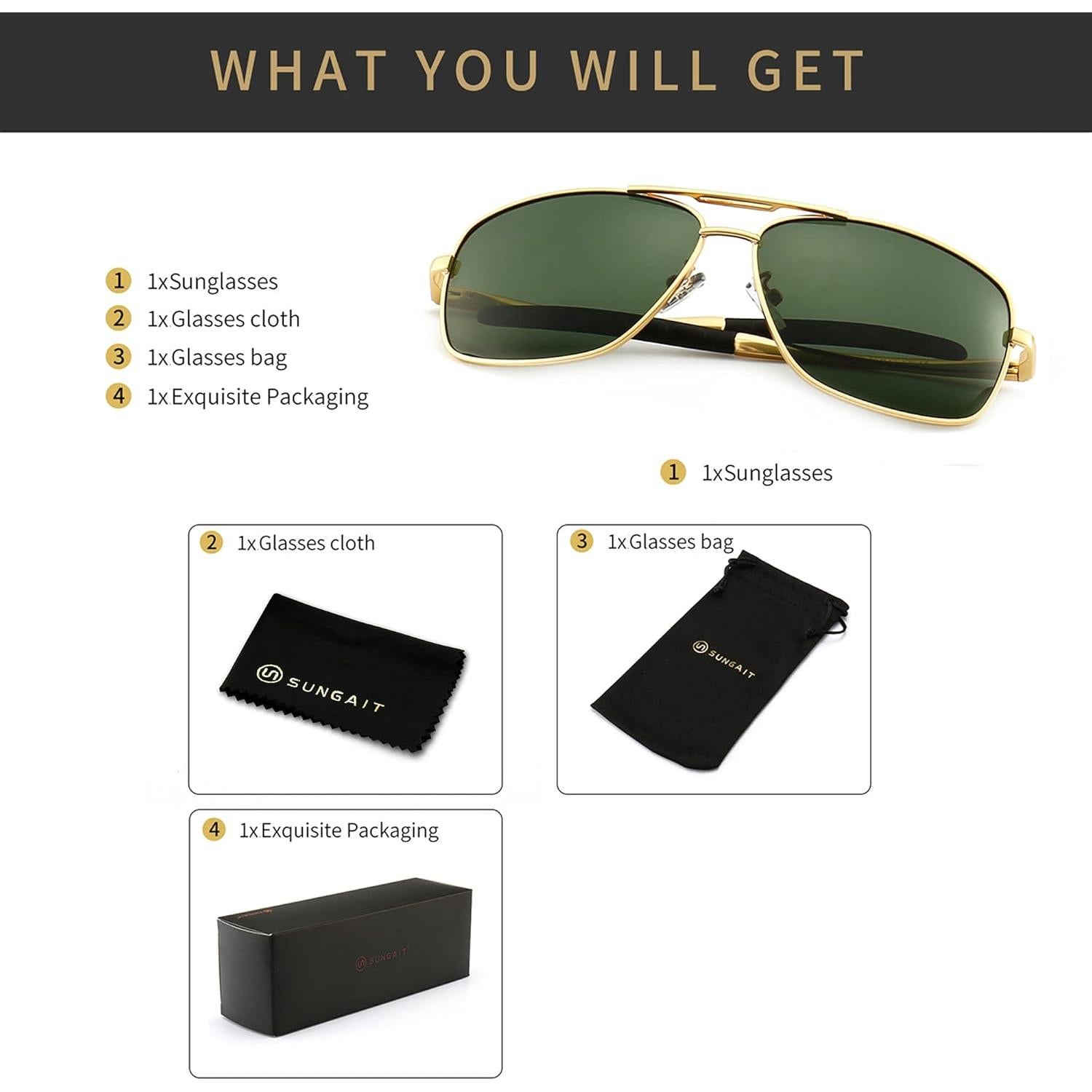 Gafas de sol polarizadas SUNGAIT para hombres, marco dorado