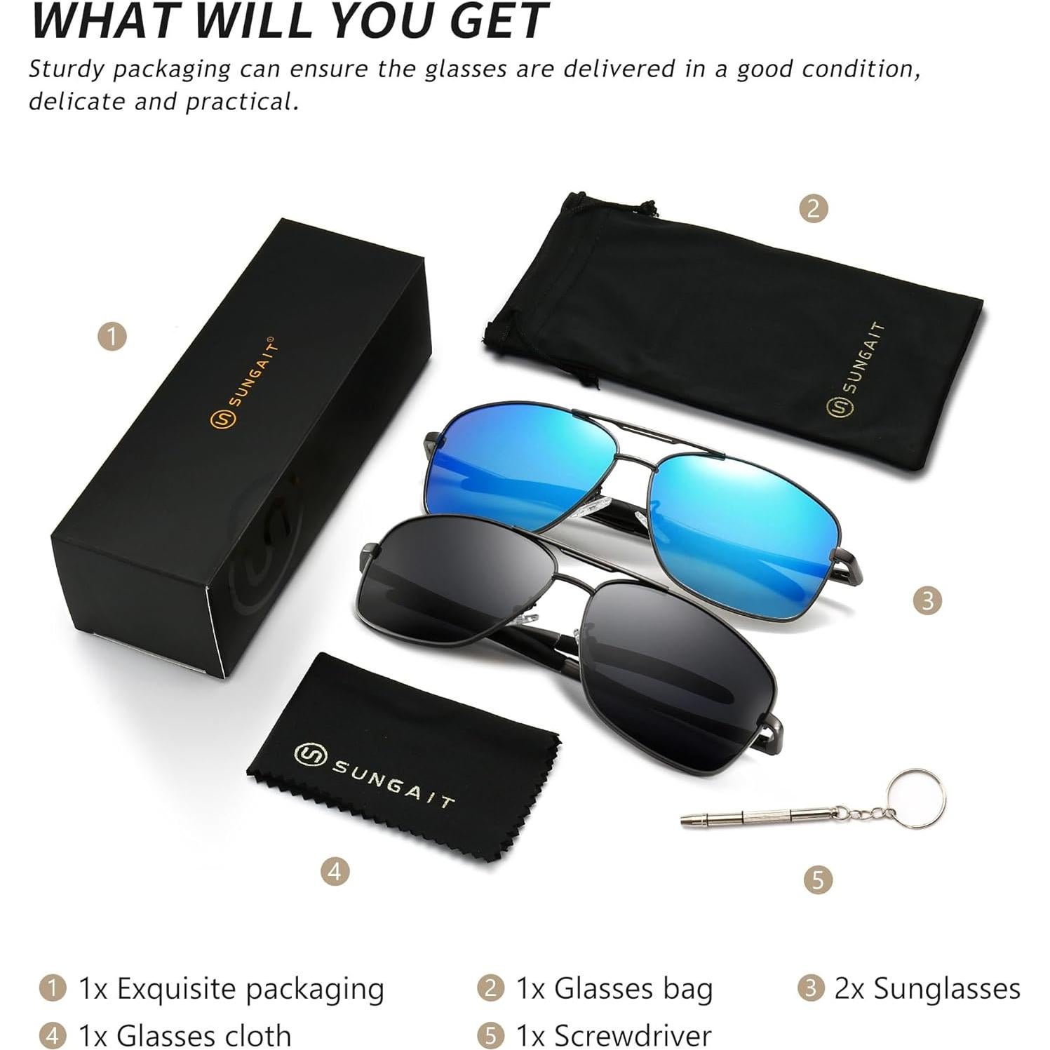 Gafas de sol polarizadas SUNGAIT para hombres, marco metal