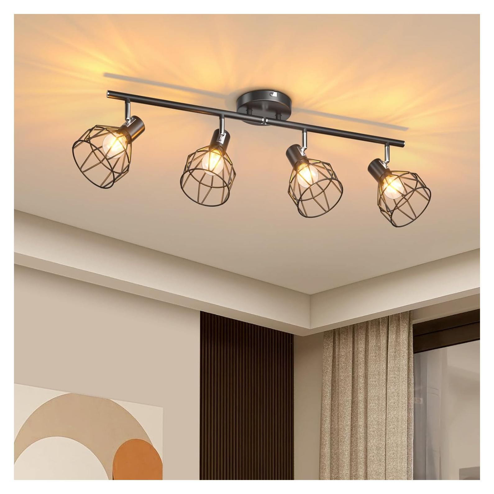 Luz de Techo de Cocina GORDNWE 4 Luces E12 Ajustable Negra