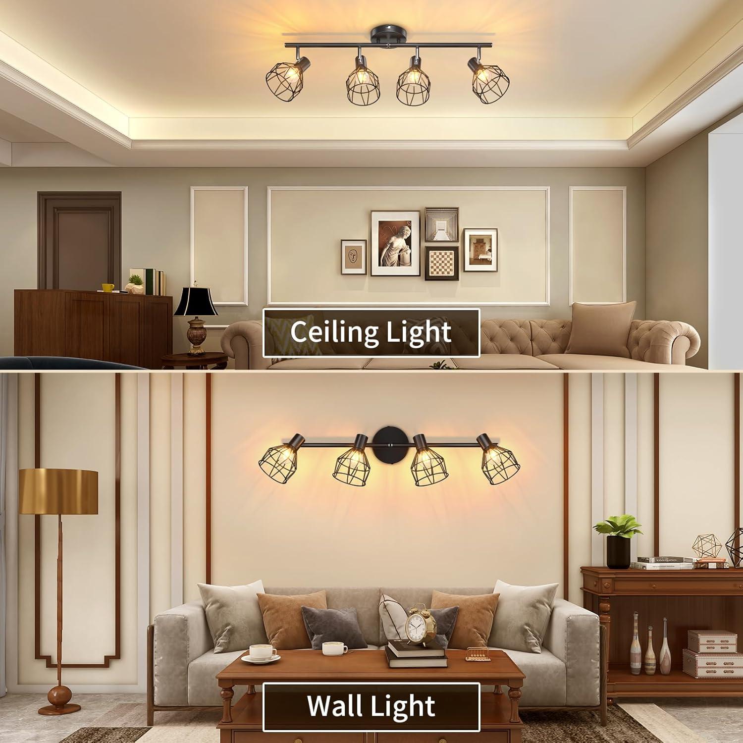 Luz de Techo de Cocina GORDNWE 4 Luces E12 Ajustable Negra