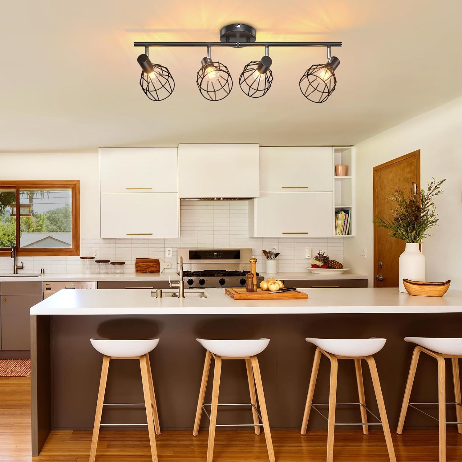 Luz de Techo de Cocina GORDNWE 4 Luces E12 Ajustable Negra
