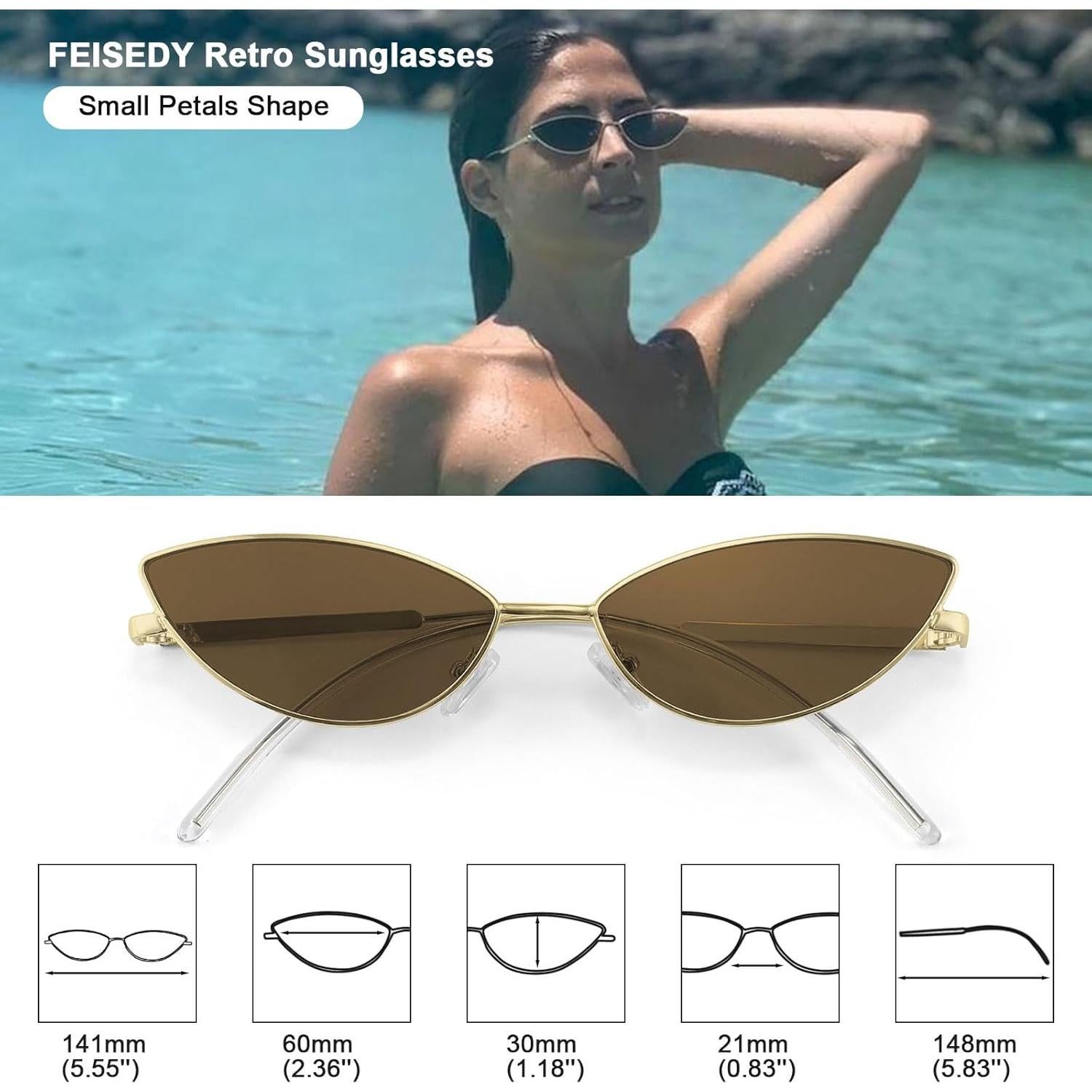 Gafas de sol FEISEDY retro UV400 paquete de 2 rosa y marrón