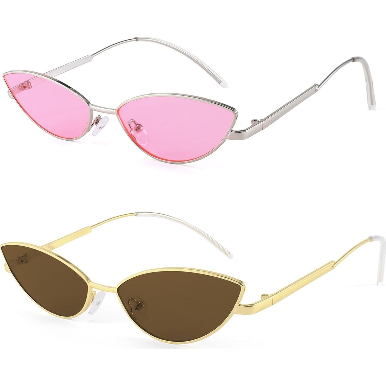 Gafas de sol FEISEDY retro UV400 paquete de 2 rosa y marrón