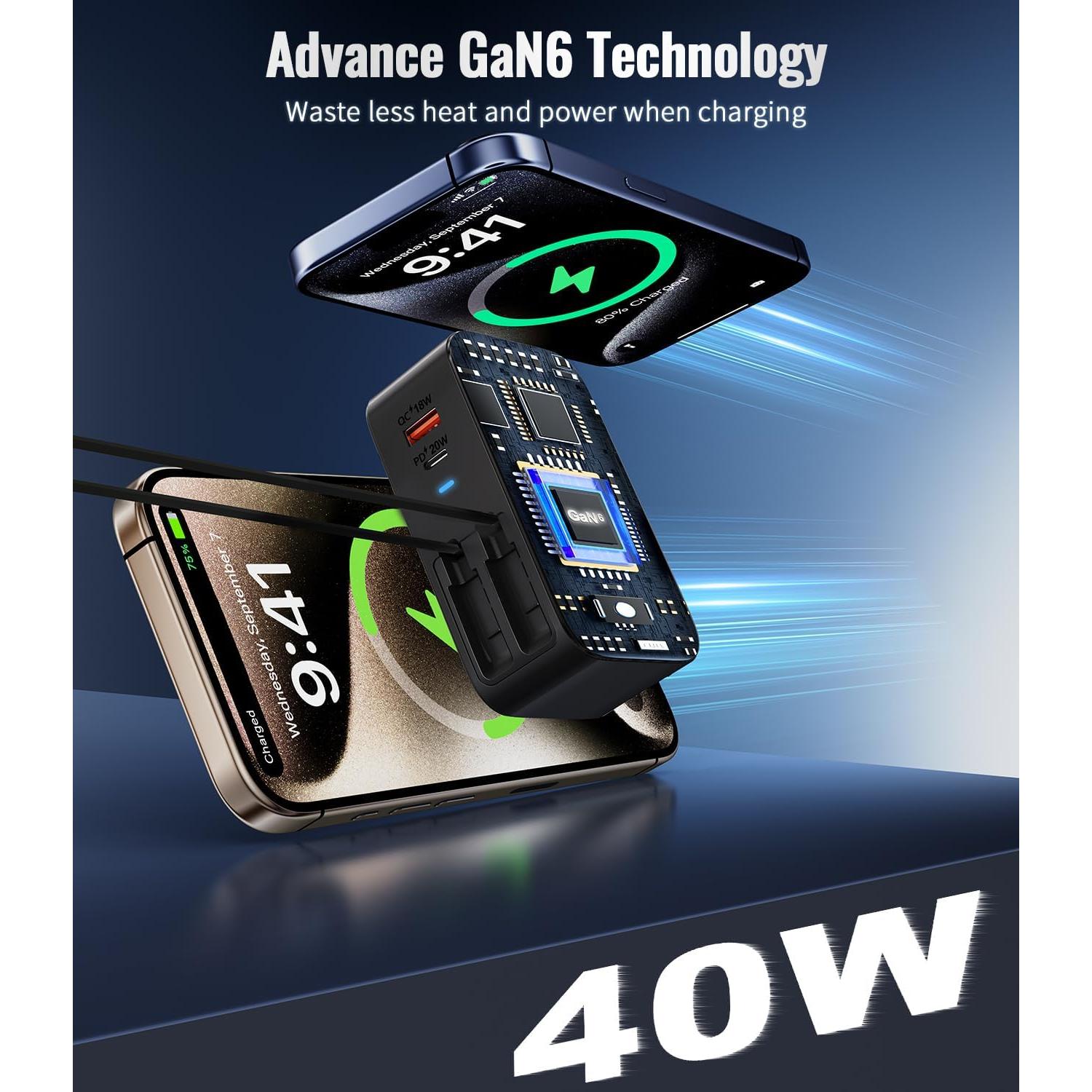 Cargador de pared retráctil 4 en 1 40W USB C iPhone Galaxy