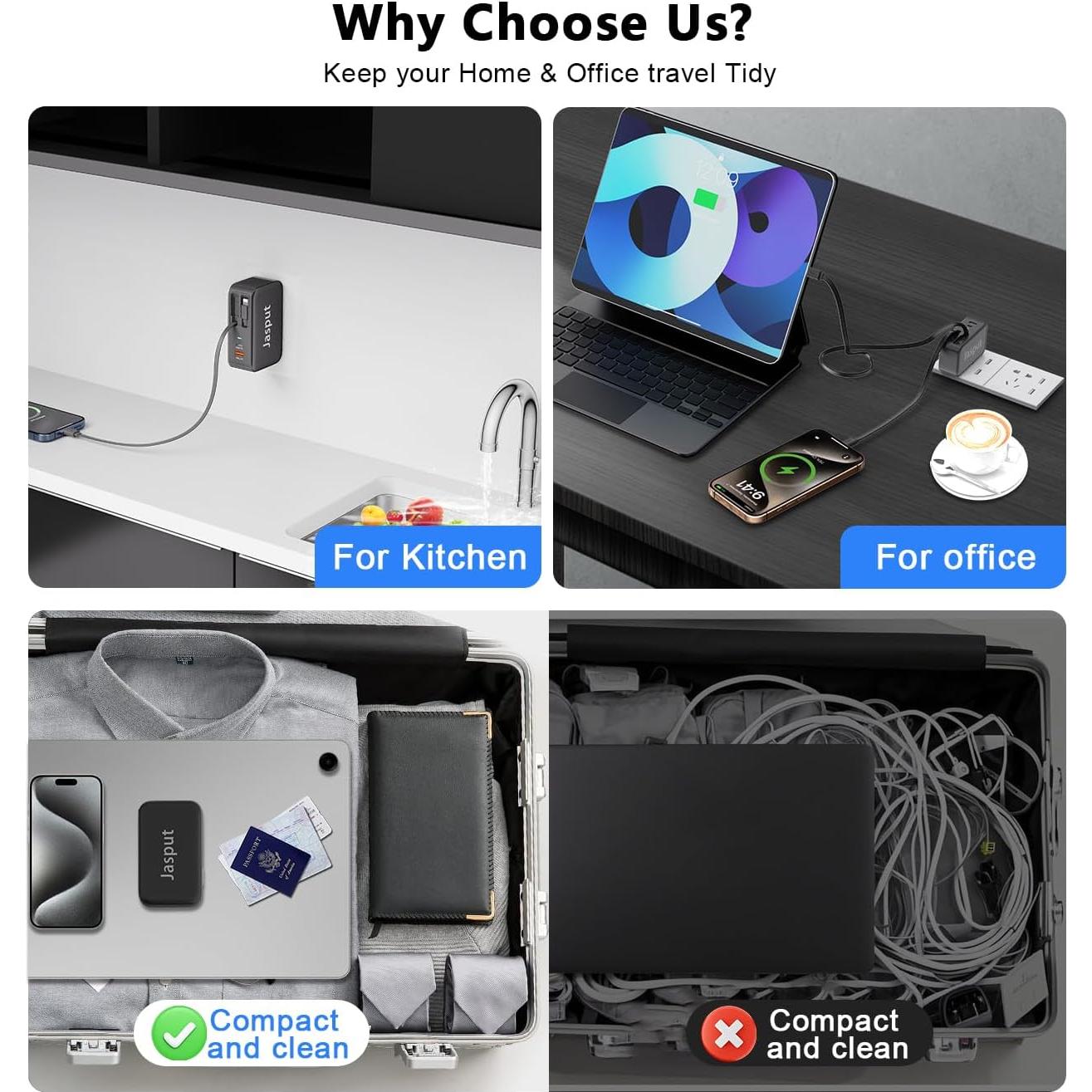 Cargador de pared retráctil 4 en 1 40W USB C iPhone Galaxy