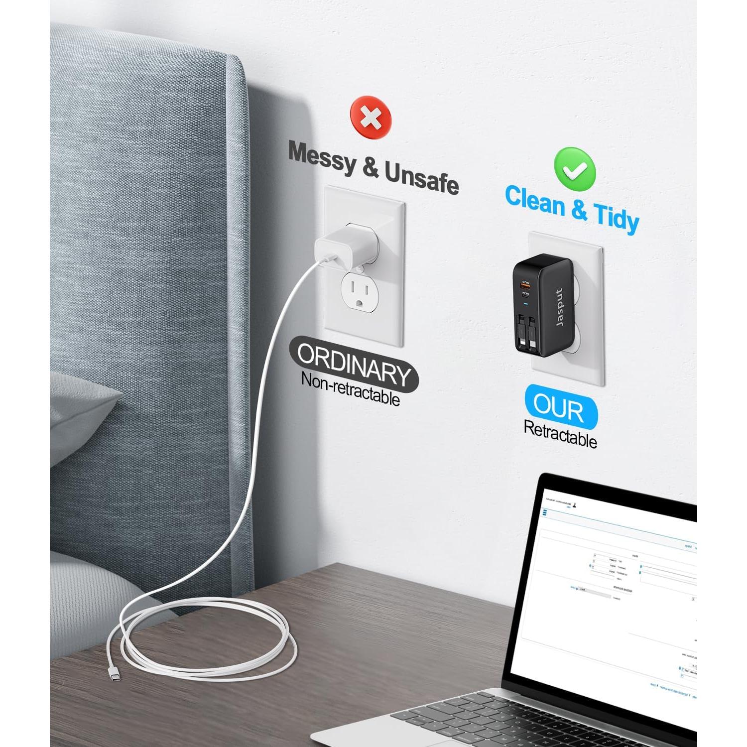Cargador de pared retráctil 4 en 1 40W USB C iPhone Galaxy