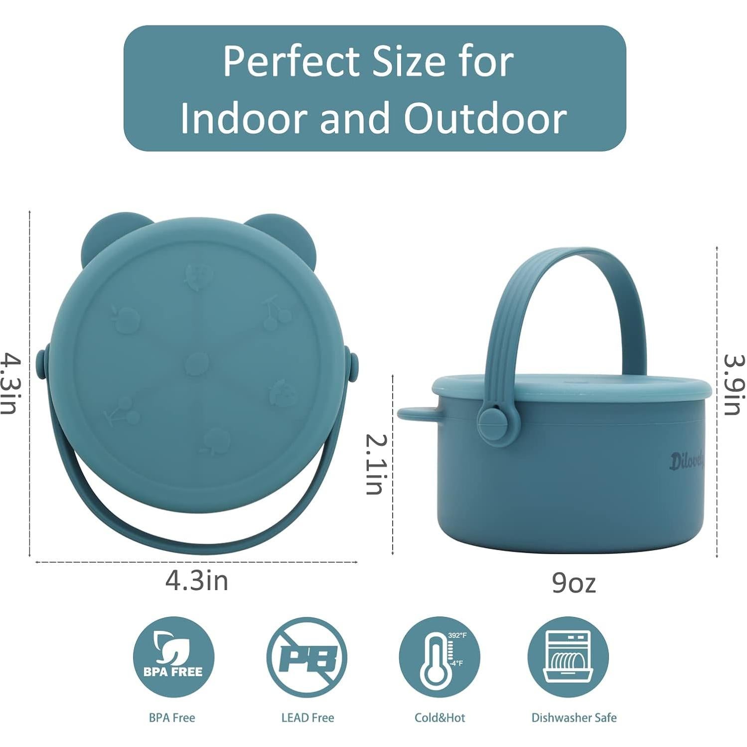 Taza de Snack Silicona Dilovely 9 Oz Azul para Bebés