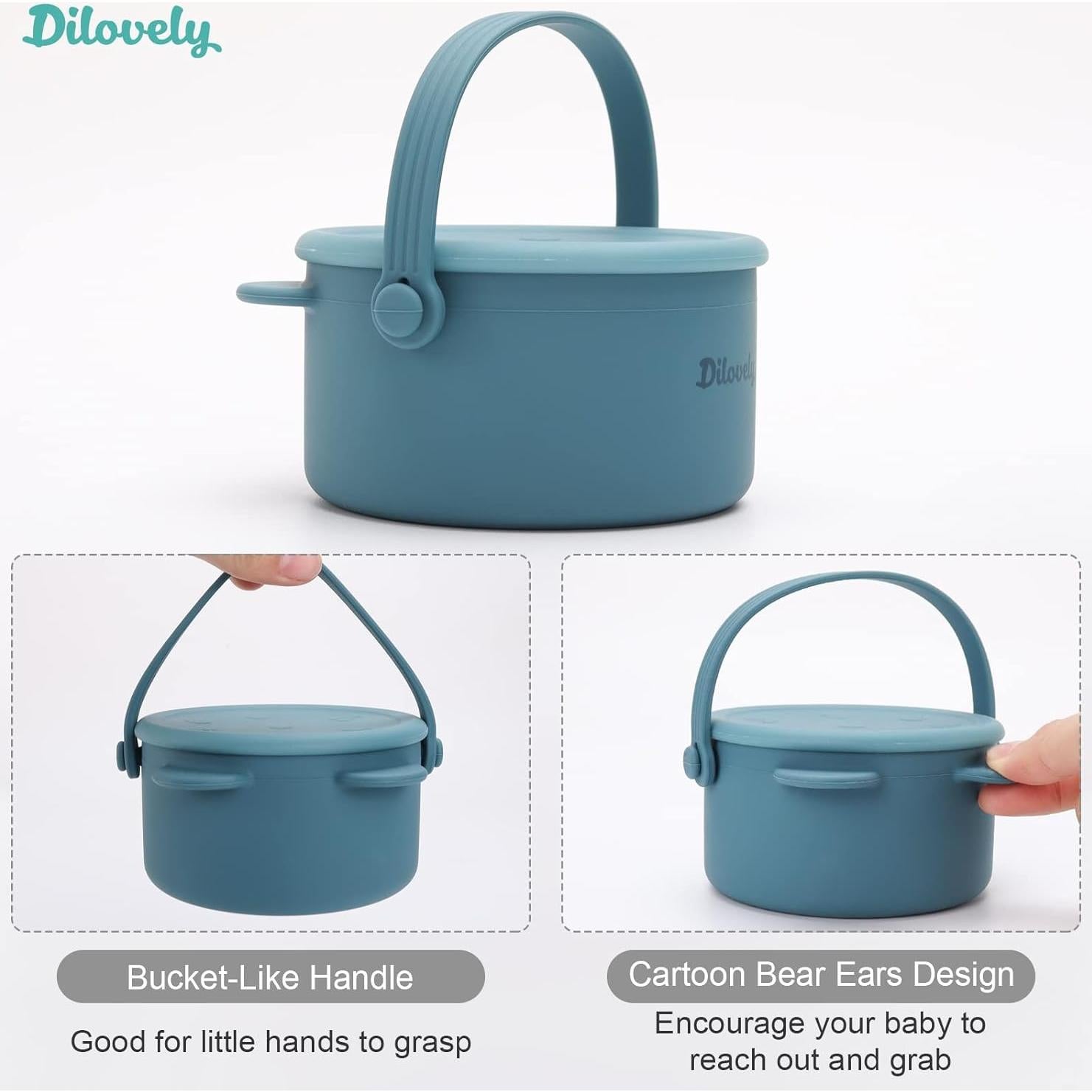 Taza de Snack Silicona Dilovely 9 Oz Azul para Bebés