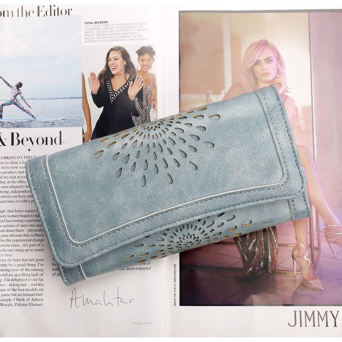 Cartera Trifold APHISON para Mujeres con Bloqueo RFID Azul