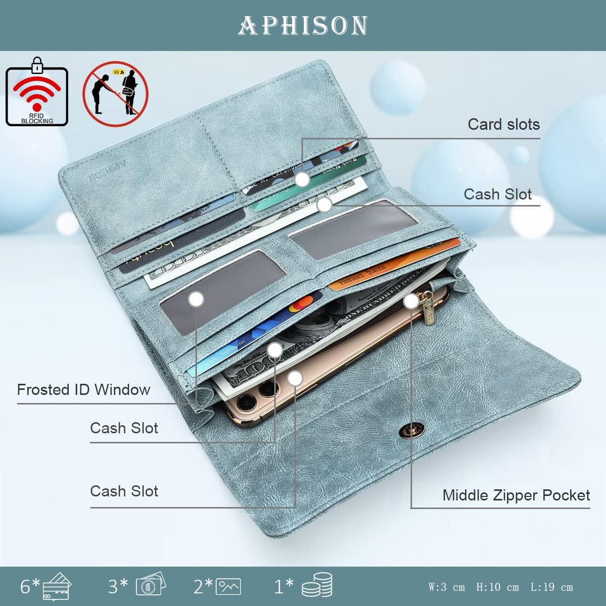 Cartera Trifold APHISON para Mujeres con Bloqueo RFID Azul