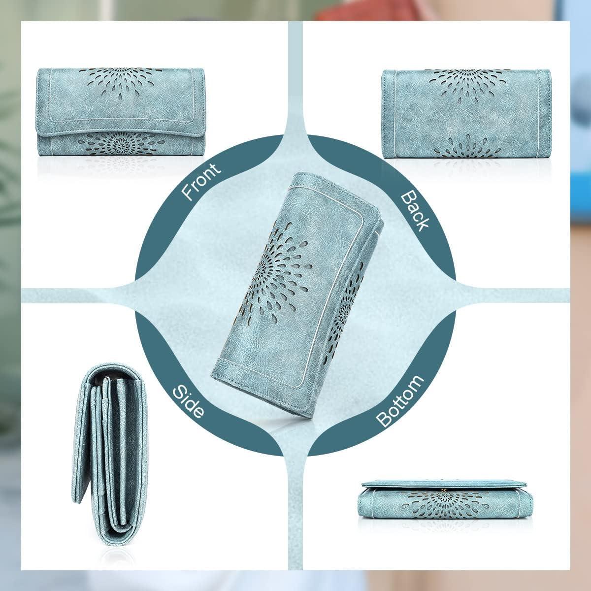 Cartera Trifold APHISON para Mujeres con Bloqueo RFID Azul