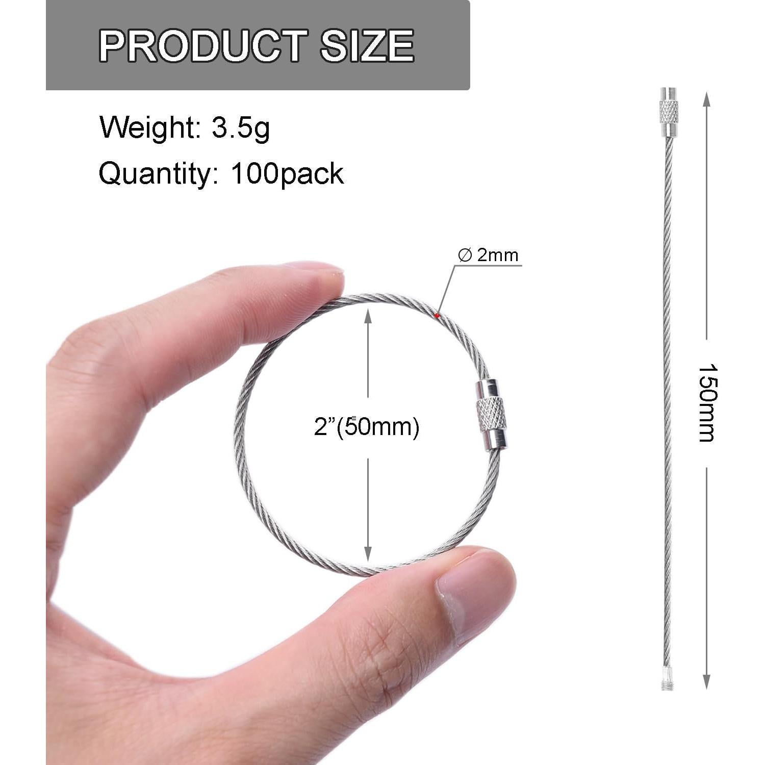 Paquete de 100 anillos de llavero CooBigo 6" Plata 2mm