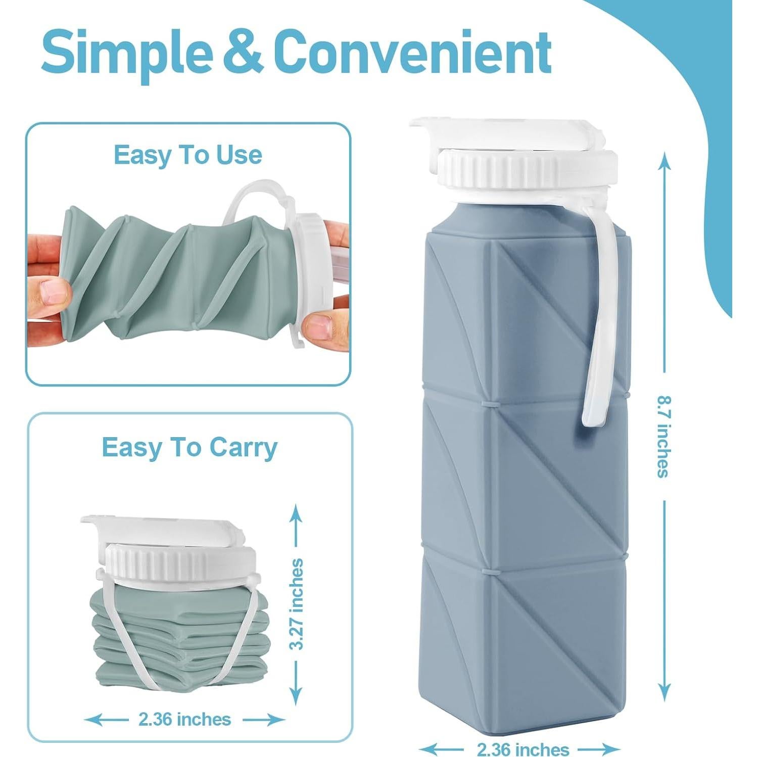 Botella de Agua Plegable Womeyork 620ml Silicona Sin BPA Azul