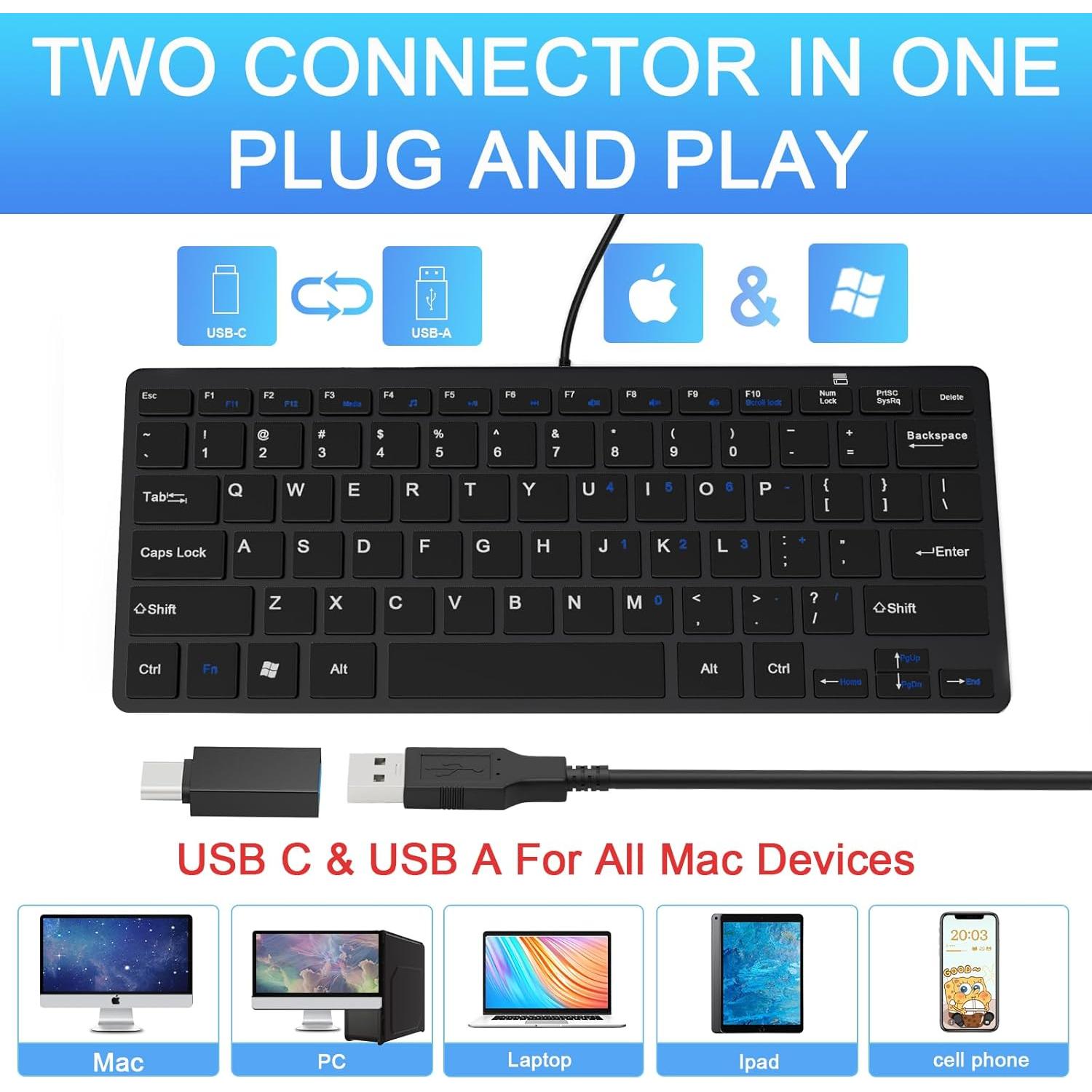 Teclado Mini USB Ultra Delgado YORUNOHOSH 78 Teclas Negro