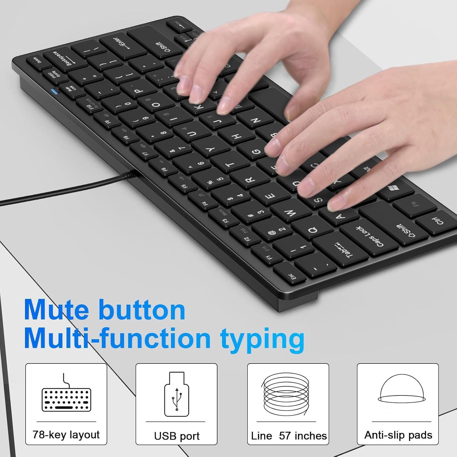 Teclado Mini USB Ultra Delgado YORUNOHOSH 78 Teclas Negro