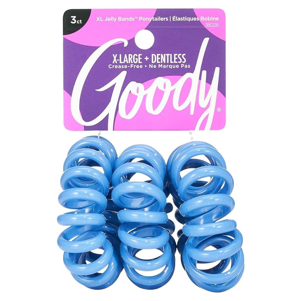 Goody Dentless Jelly Bands Elastic Hair Coils - 3 Count, Blue - For Medium to Thick Hair - Long-Lasting Hair Accessories for Women and Girls - Perfect for Braids, Ponytails, and More