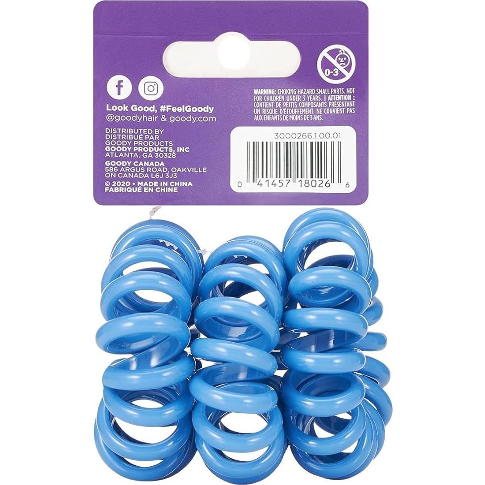 Goody Dentless Jelly Bands Elastic Hair Coils - 3 Count, Blue - For Medium to Thick Hair - Long-Lasting Hair Accessories for Women and Girls - Perfect for Braids, Ponytails, and More