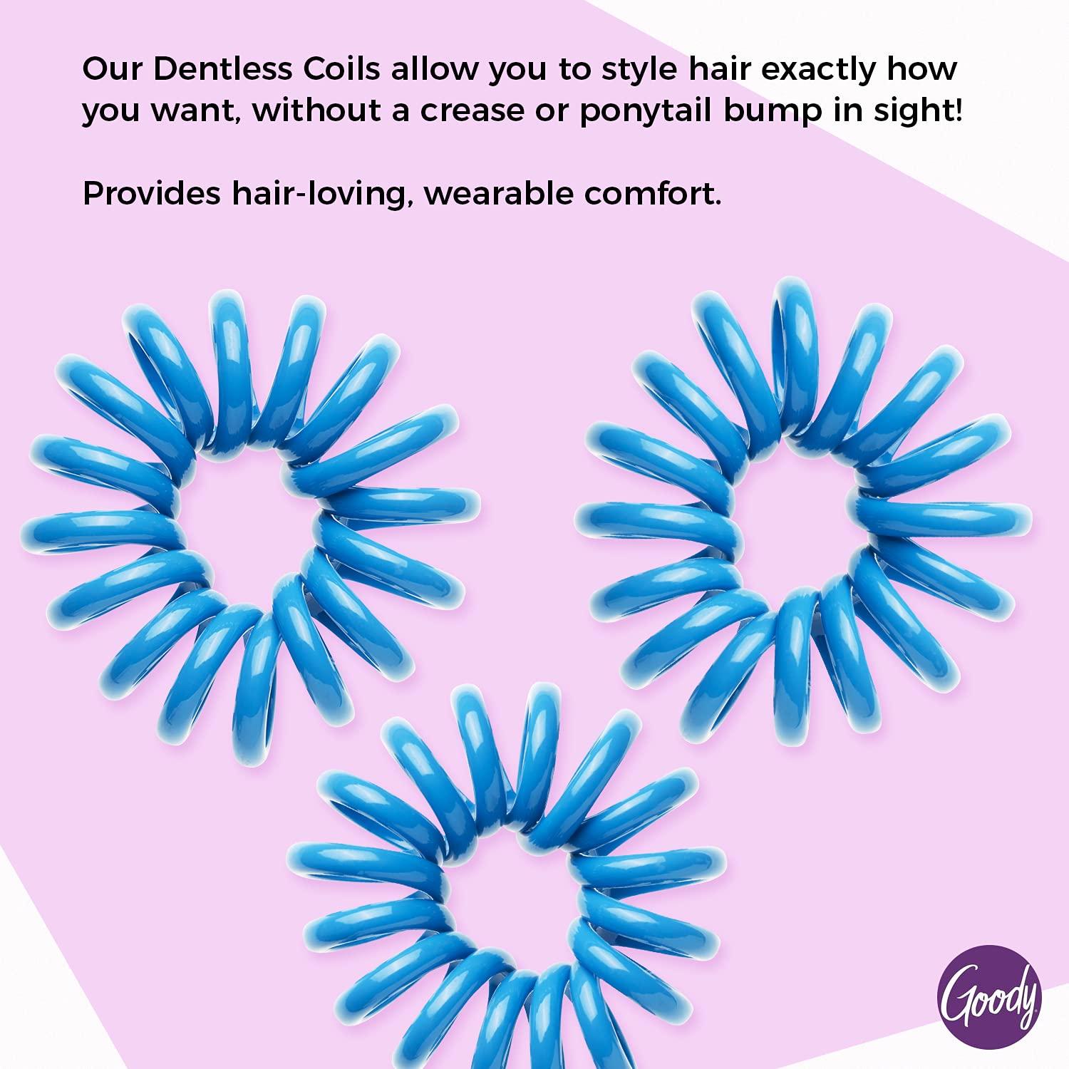 Goody Dentless Jelly Bands Elastic Hair Coils - 3 Count, Blue - For Medium to Thick Hair - Long-Lasting Hair Accessories for Women and Girls - Perfect for Braids, Ponytails, and More