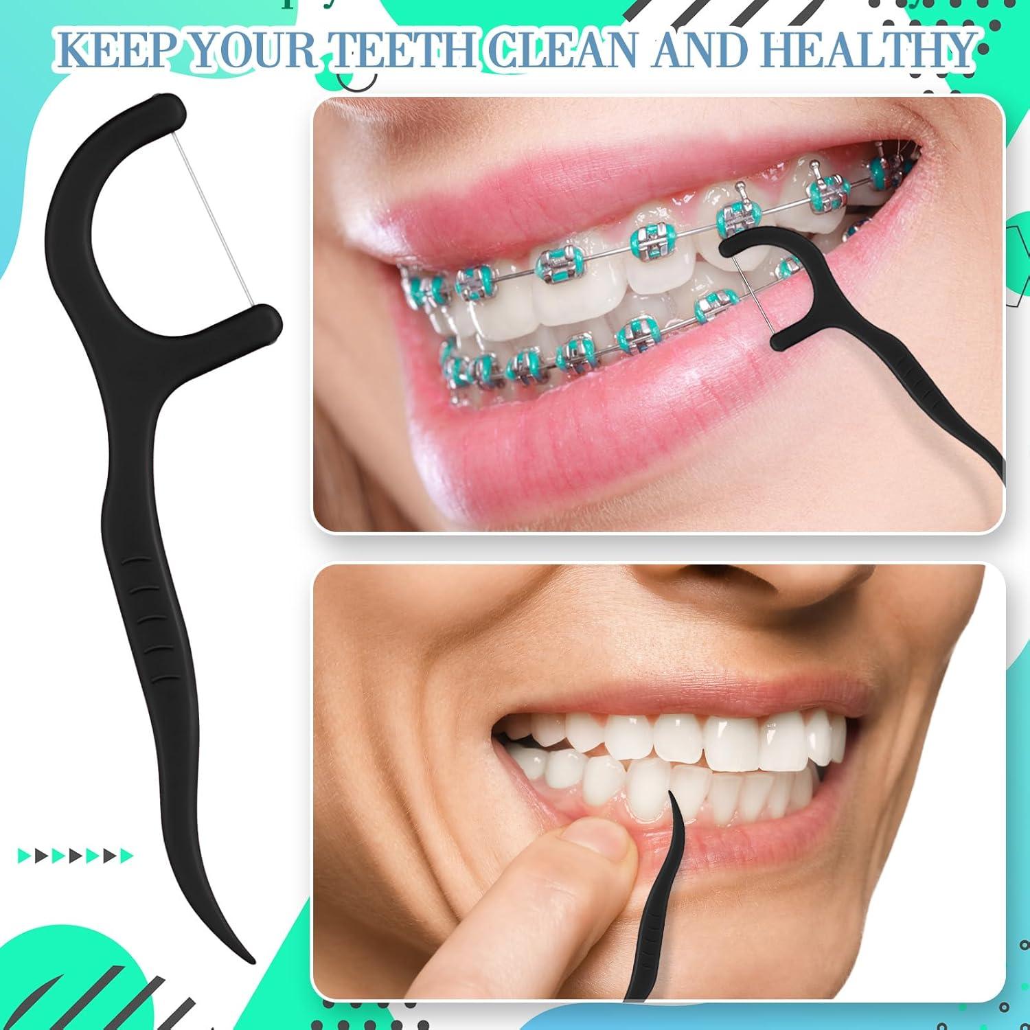 Palillos de Hilo Dental Baderke 200 Unidades Negro Portátil