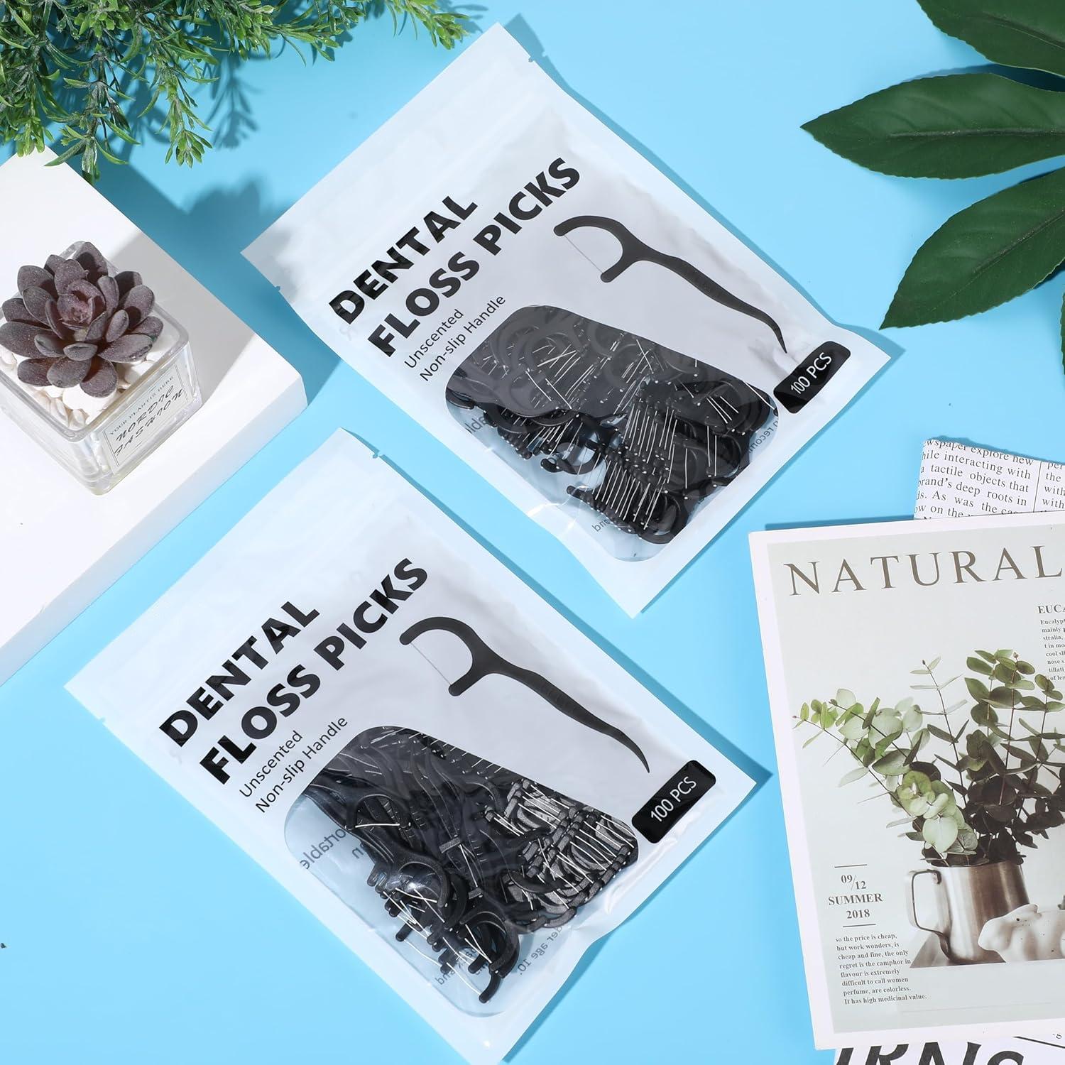 Palillos de Hilo Dental Baderke 200 Unidades Negro Portátil