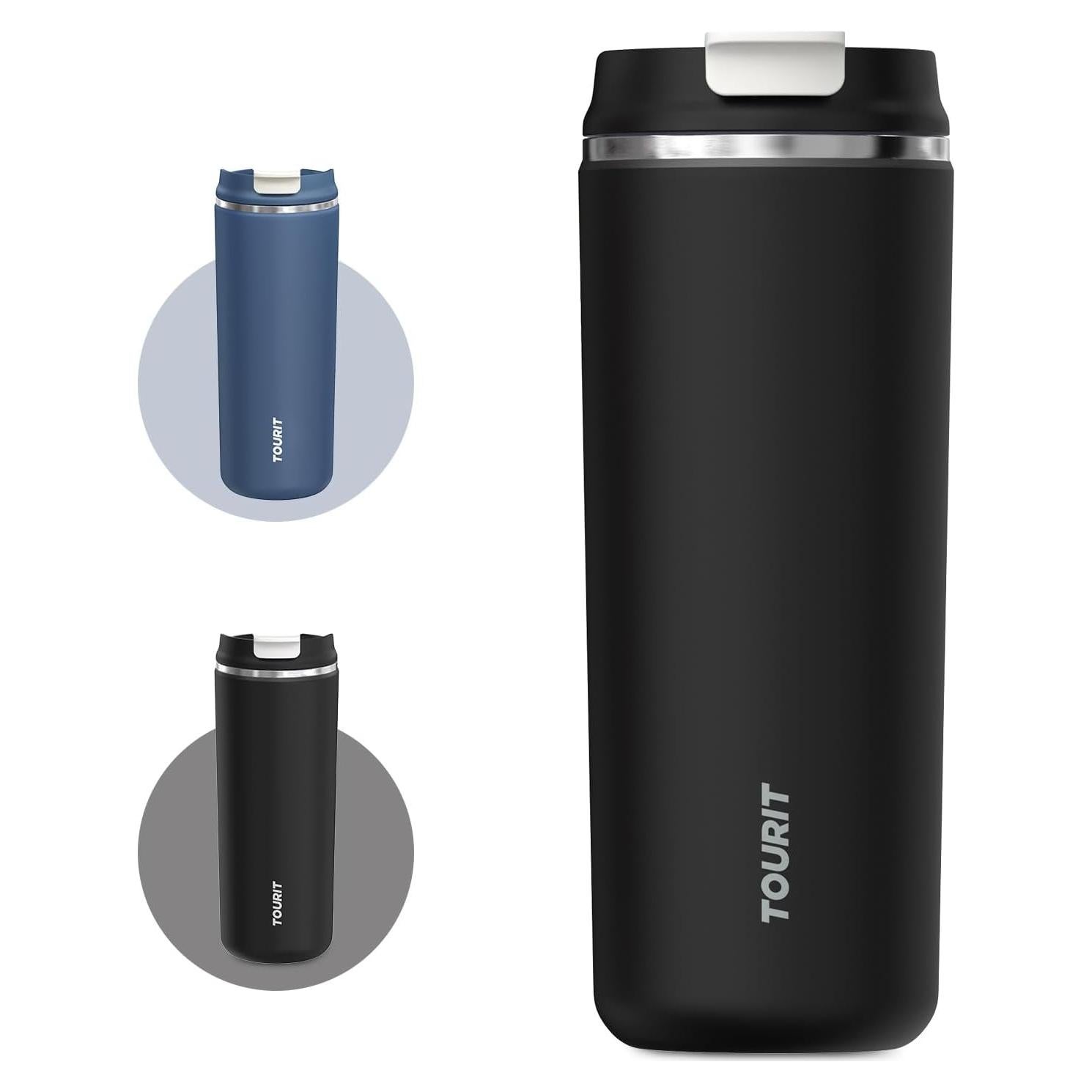 Taza de Viaje Aislada TOURIT 0.47L Acero Inoxidable Negro