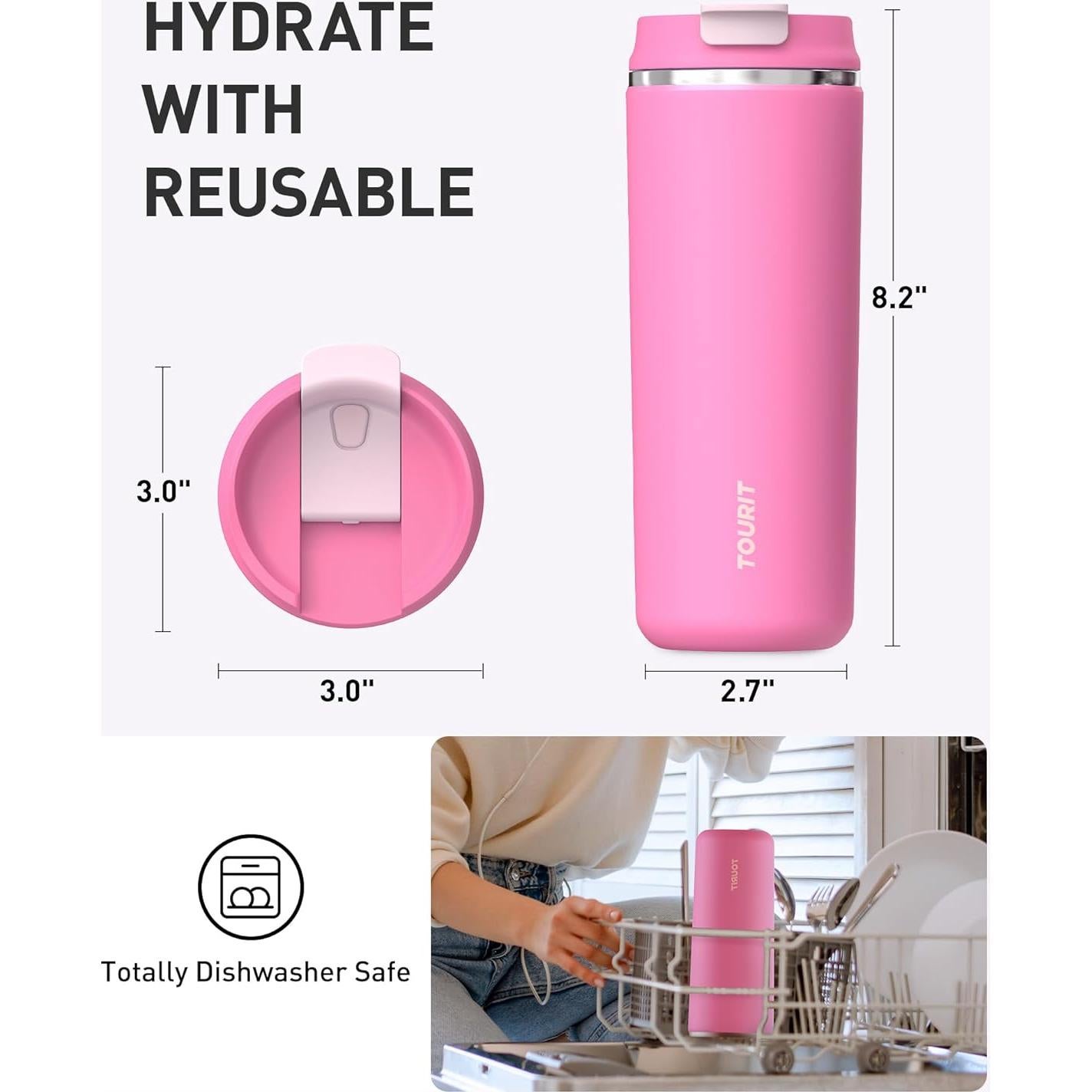 Taza de Viaje Aislada TOURIT 0.47L Acero Inoxidable Negro