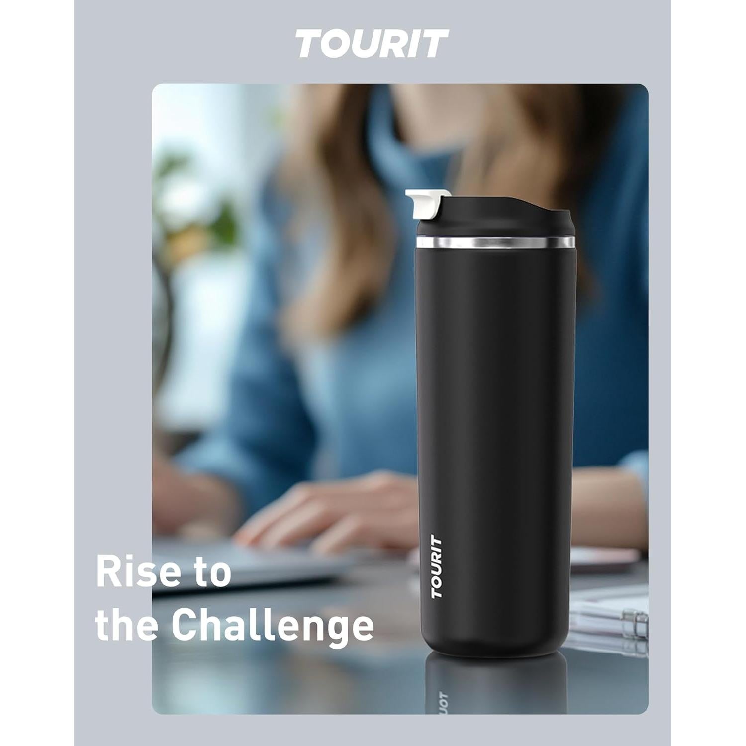 Taza de Viaje Aislada TOURIT 0.47L Acero Inoxidable Negro
