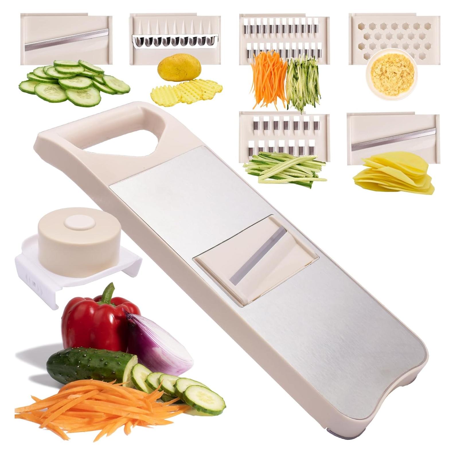 Rebanador Mandolina 6-en-1 NACOLUS con 6 Cuchillas Intercambiables