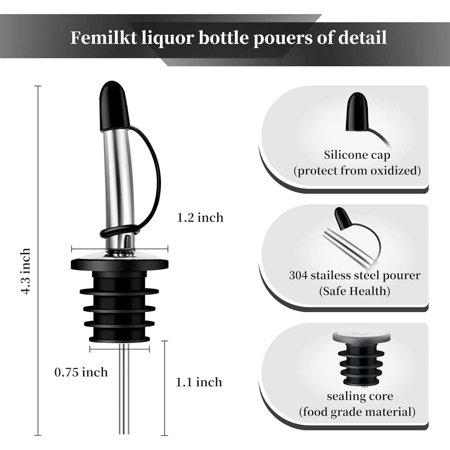Vertedores de Licor Femilkt Acero Inoxidable 24 Piezas