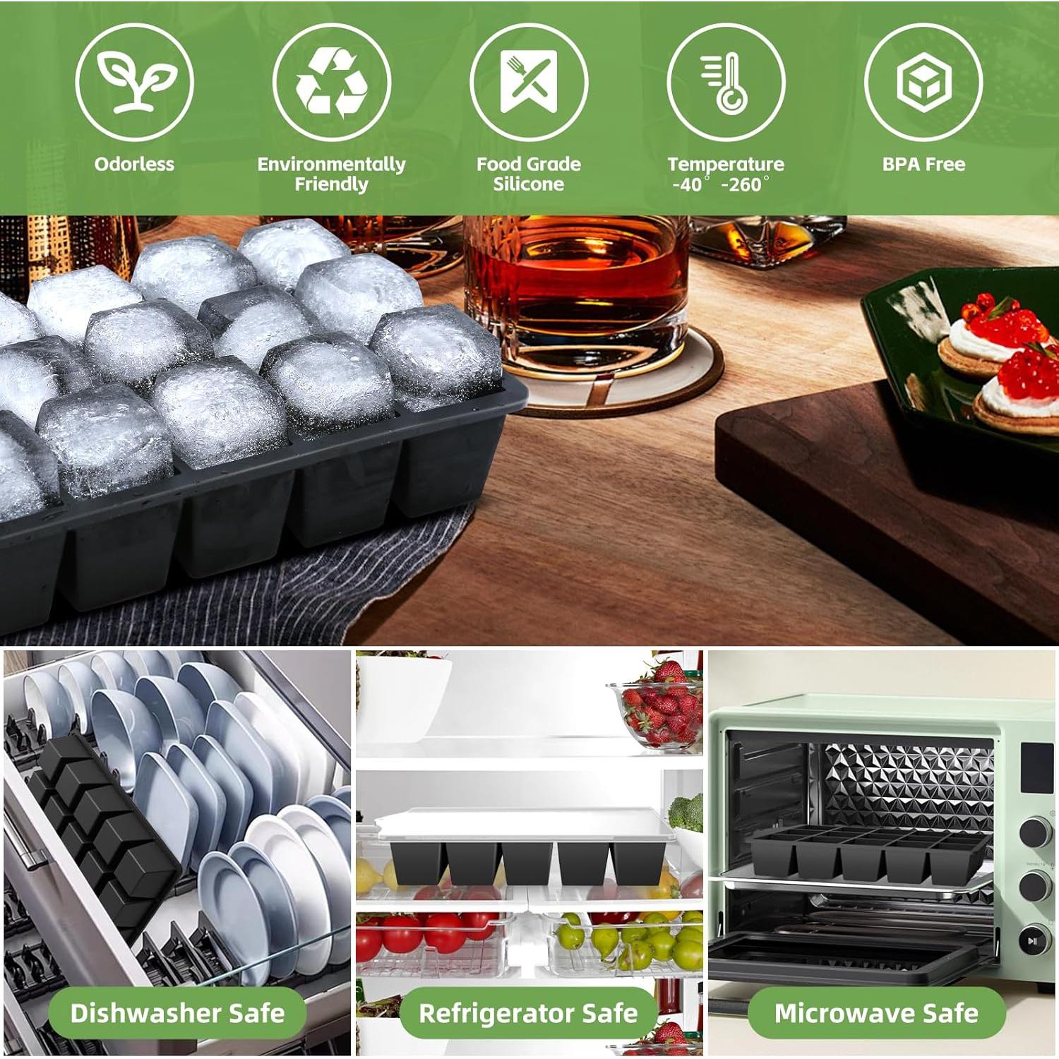 Bandejas de Hielo de Silicona FANYITY 2-Pack con Tapas