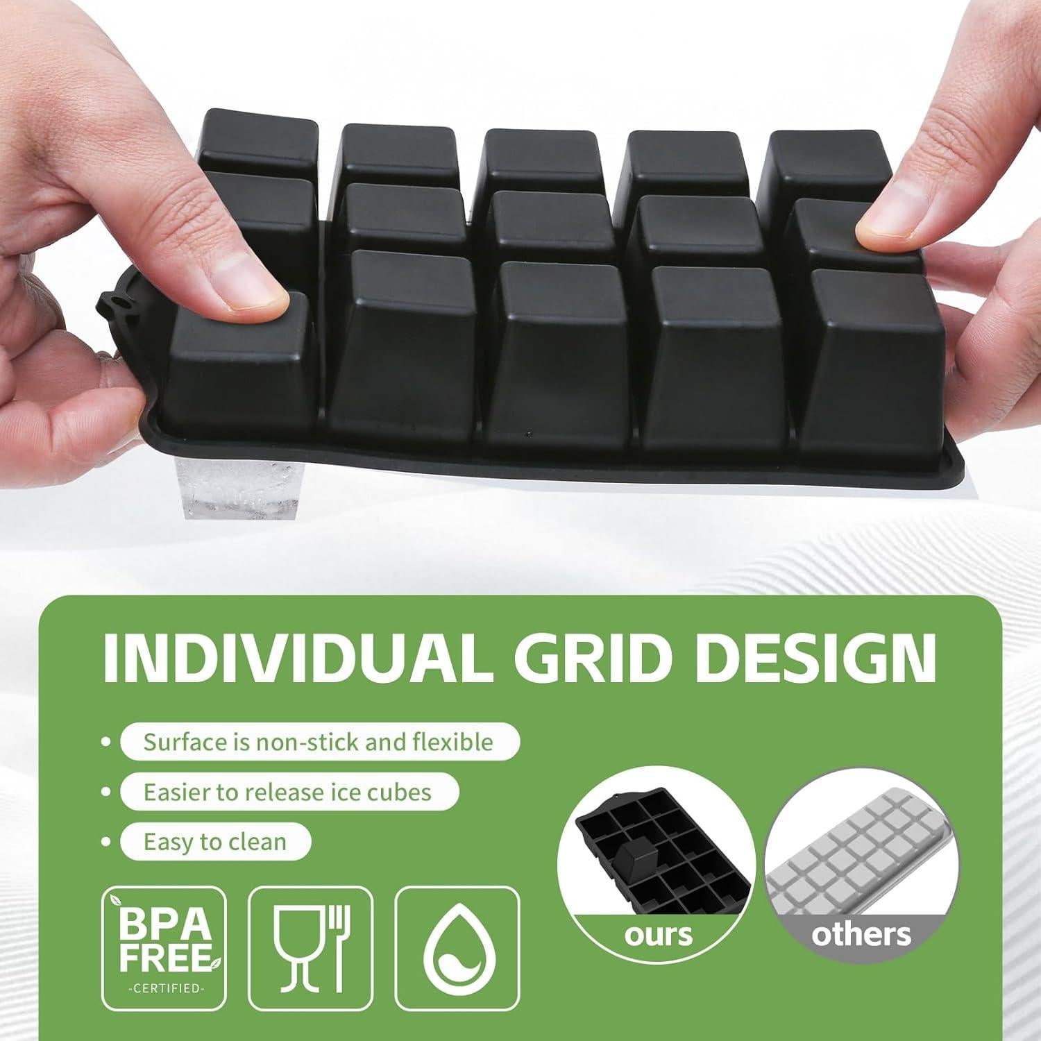 Bandejas de Hielo de Silicona FANYITY 2-Pack con Tapas