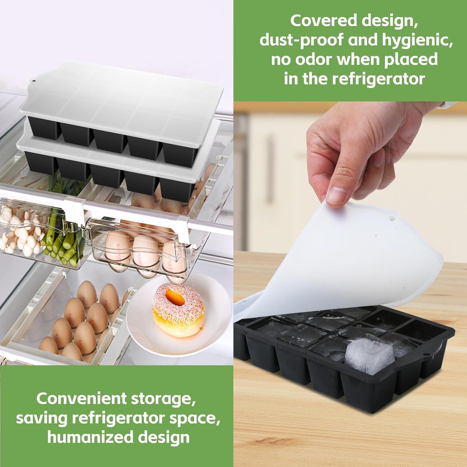 Bandejas de Hielo de Silicona FANYITY 2-Pack con Tapas